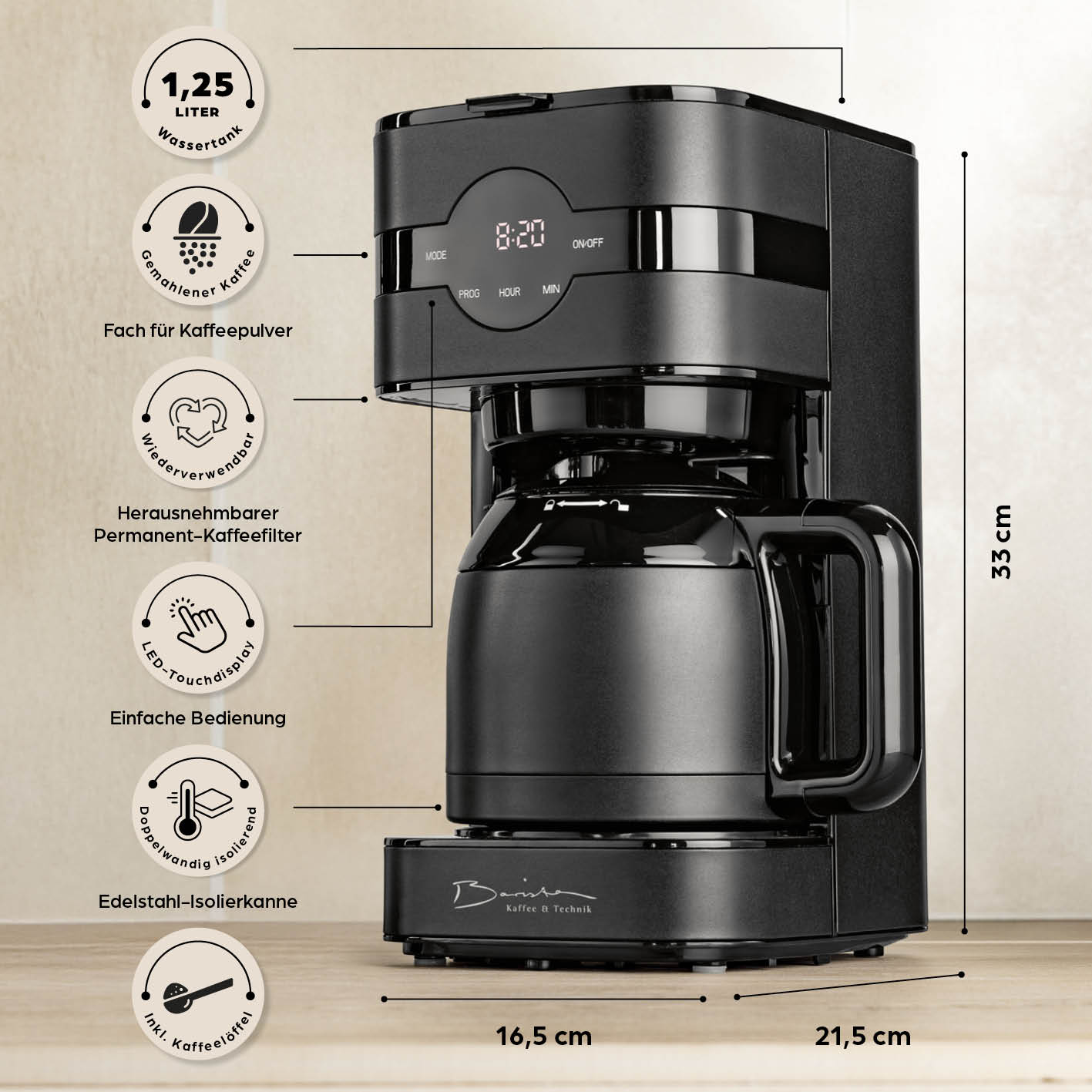Filterkaffeemaschine Touch Iso - Schwarz