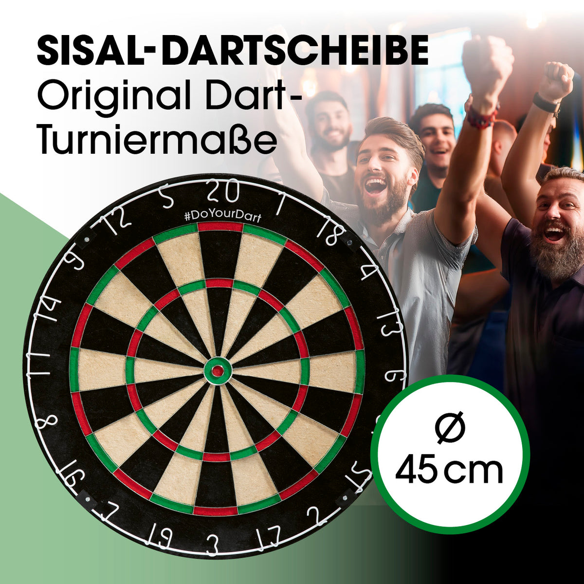Dartscheibe + Dart-Beleuchtung mit Sisal-Dartscheibe in Turniergröße, Durchmesser 45 cm