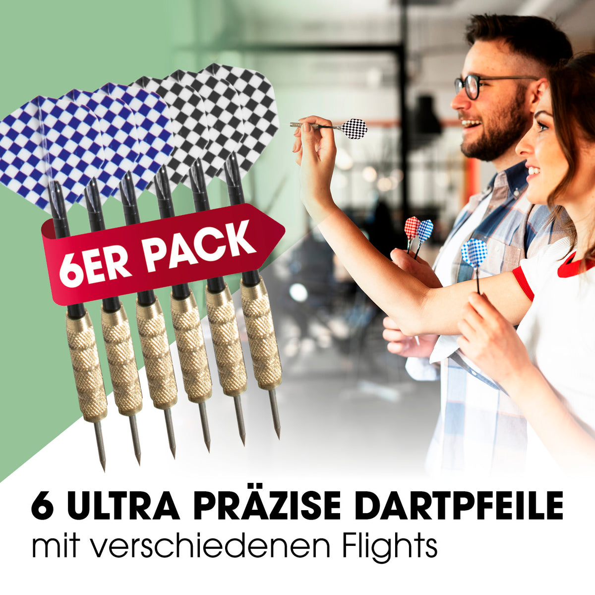 Dartscheibe + Dart-Beleuchtung mit sechs Dartpfeilen und verschiedenen Flights