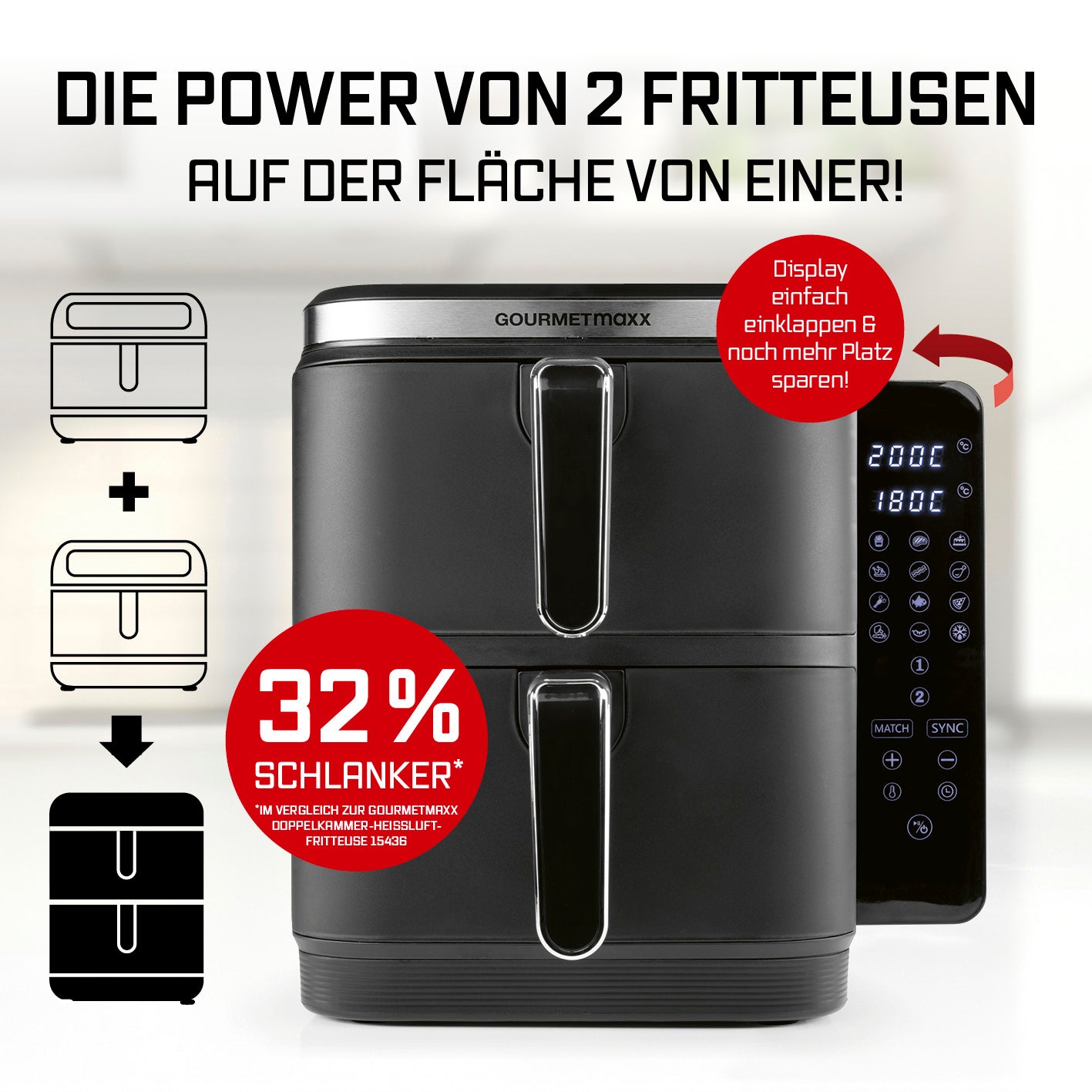 FryUp Vertikale Doppelkammer-Heißluftfritteuse - 2x 5 l