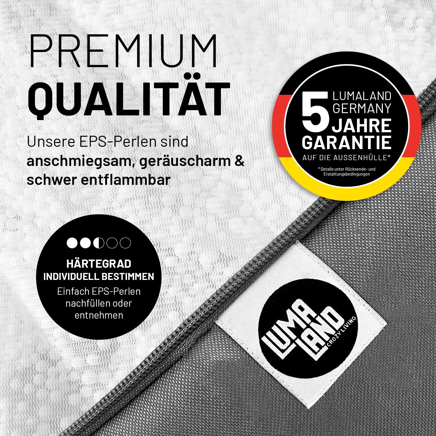 Modulares Eckteil rechts aus der LUMALAND Cord-Reihe 340 L 81x81x70 cm Senfgelb mit 5 Jahre Garantie und Premium EPS-Perlenfüllung