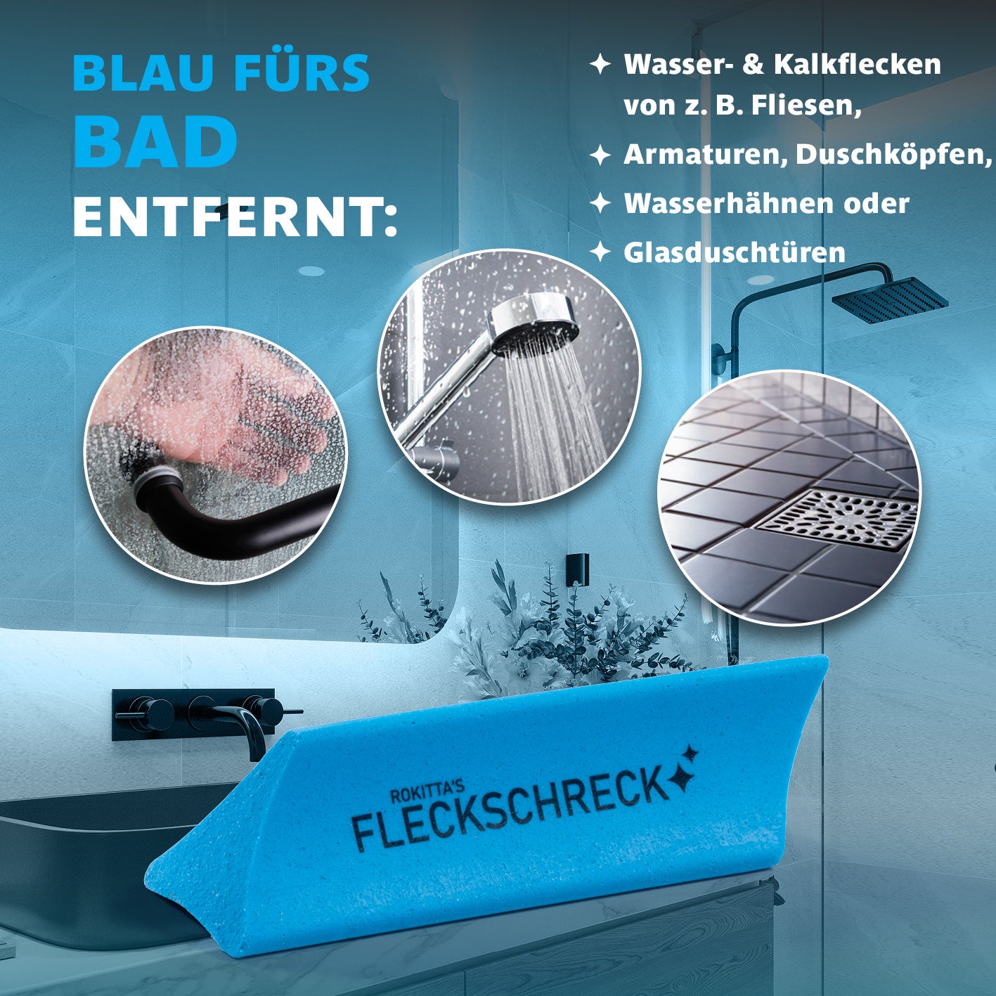 Rokitta Kalk- & Rostradierer mit Keramikpartikeln - 2er-Set entfernt Wasser- und Kalkflecken im Bad zuverlässig.