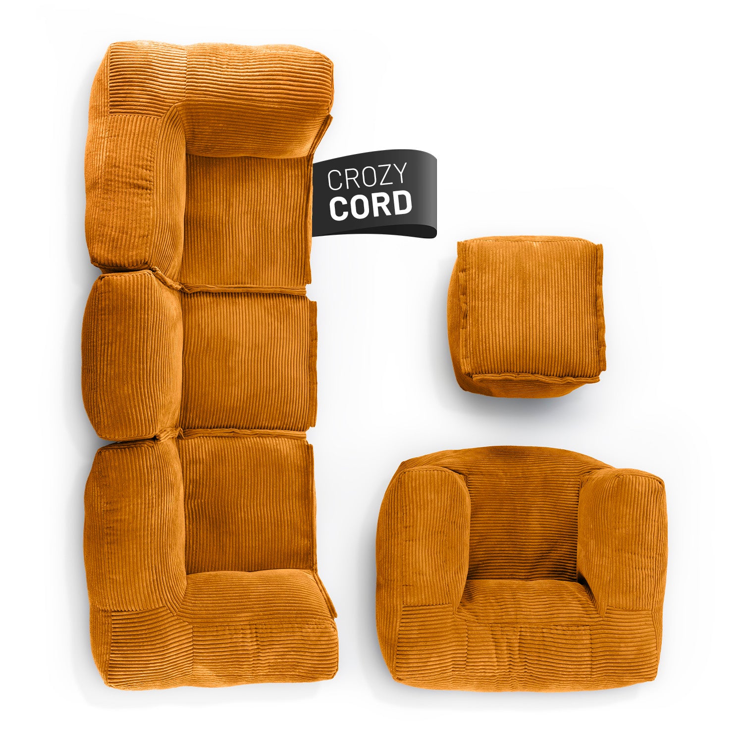 Modulares Basic-Set aus der LUMALAND Cord-Reihe - 5-tlg. - Senfgelb, flexibles Sofa und Sessel aus kuscheligem Cordstoff