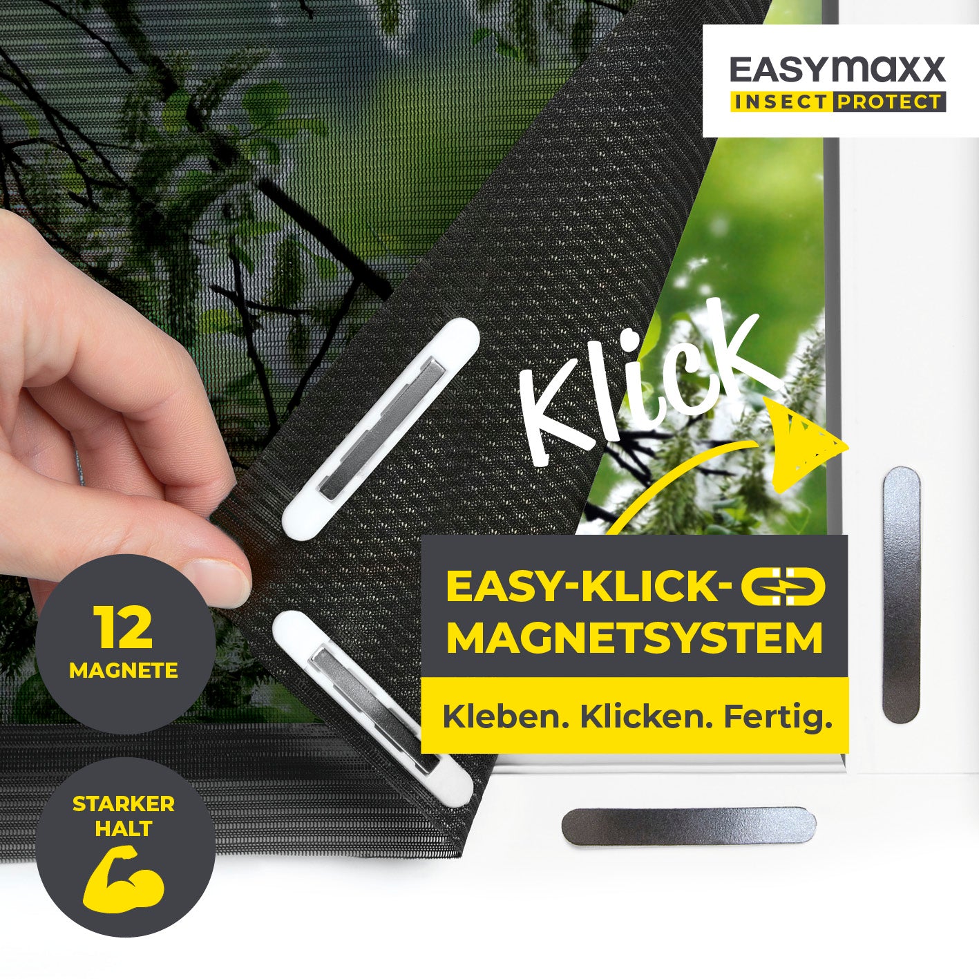 Insekten- & Pollenschutzgitter mit Magnetbefestigung - 110 x 130 cm - Schwarz
