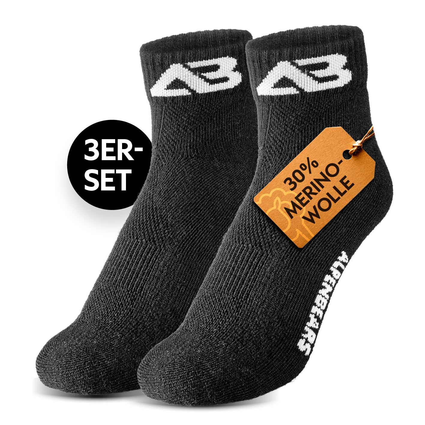 Wandersocken 3er-Set - Schwarz - L, hochwertige Funktionssocken mit 30% Merino Wolle, Galerieposition 1, quadratisch 1417x1417px