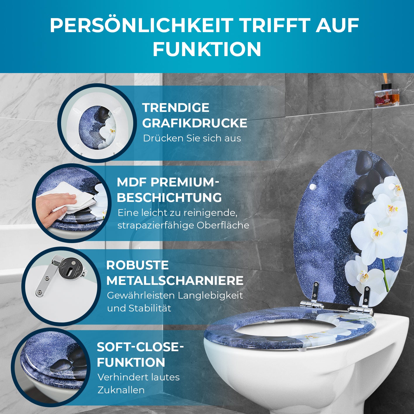 Toilettendeckel - oval - Absenkautomatik - Dunkelgrau