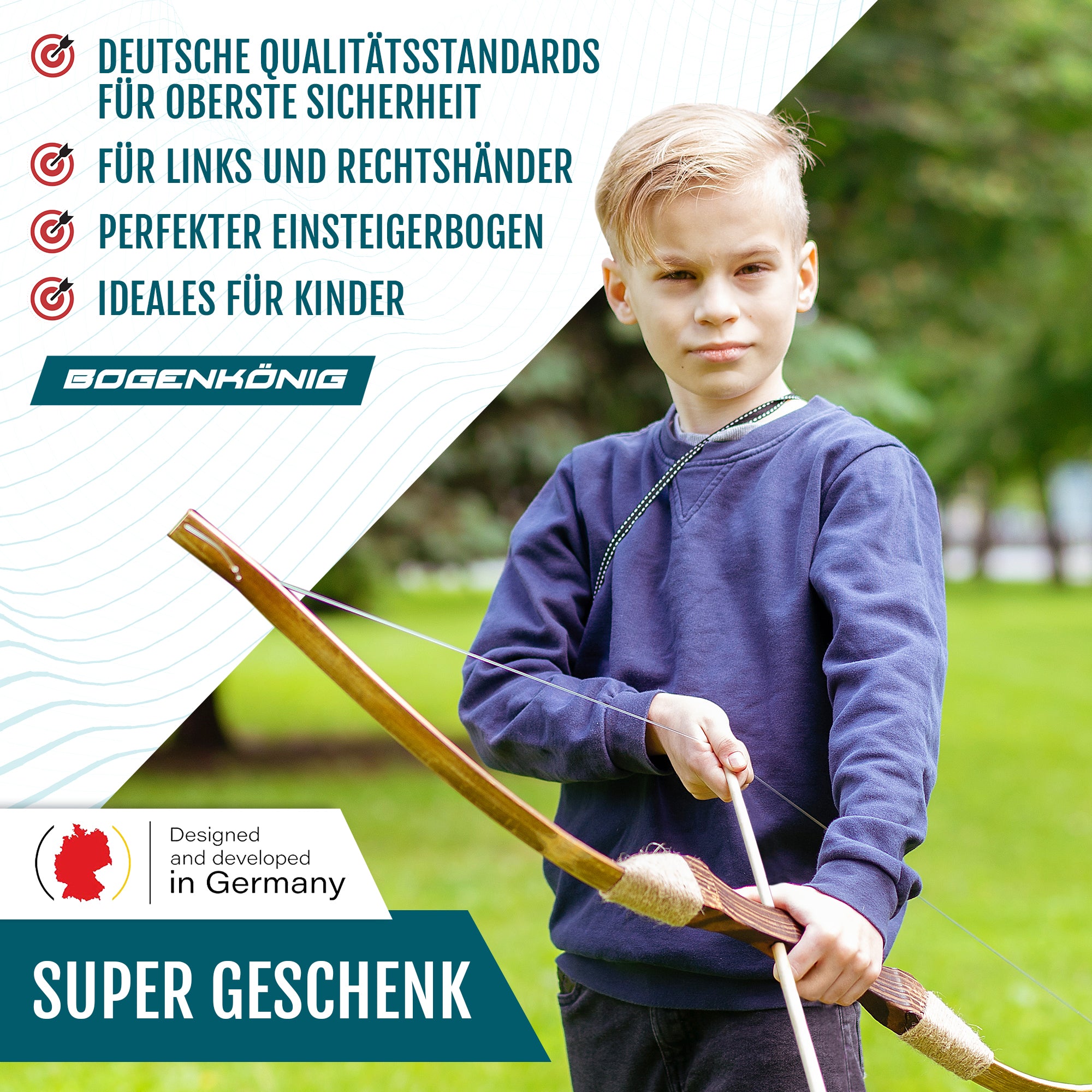 Bambus-Bogenset mit 10 Pfeilen & Köcher - ideal für Kinder ab 6 J.