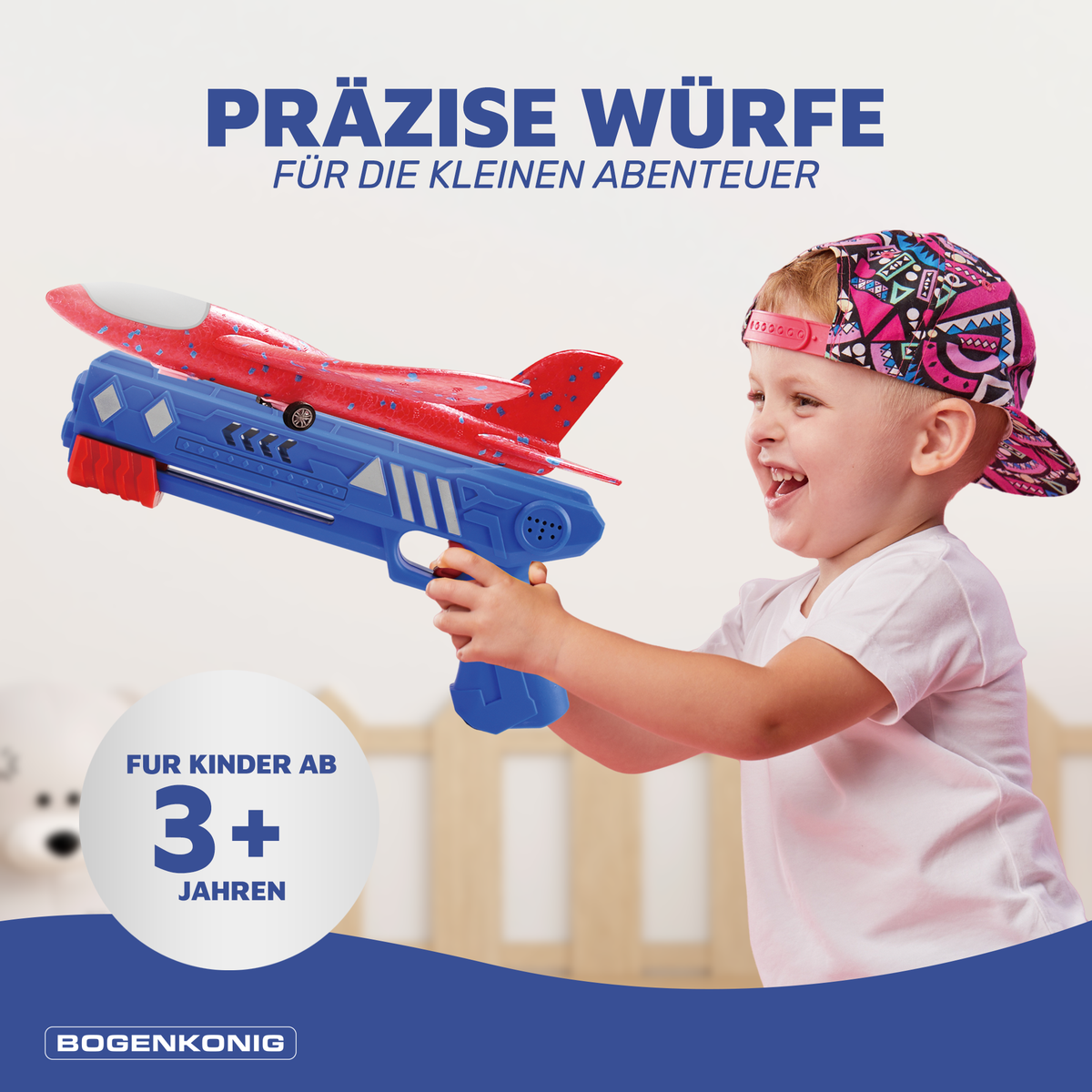 Flugzeug-Starter - 3er Set - Blau/Rot/Gelb mit Kind beim Spielen