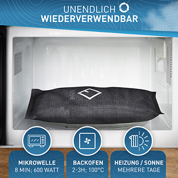 Auto-Luftentfeuchter Set (2 x 1 kg) mit Anti-Rutsch-Pad wiederverwendbar für Mikrowelle, Backofen und Sonne