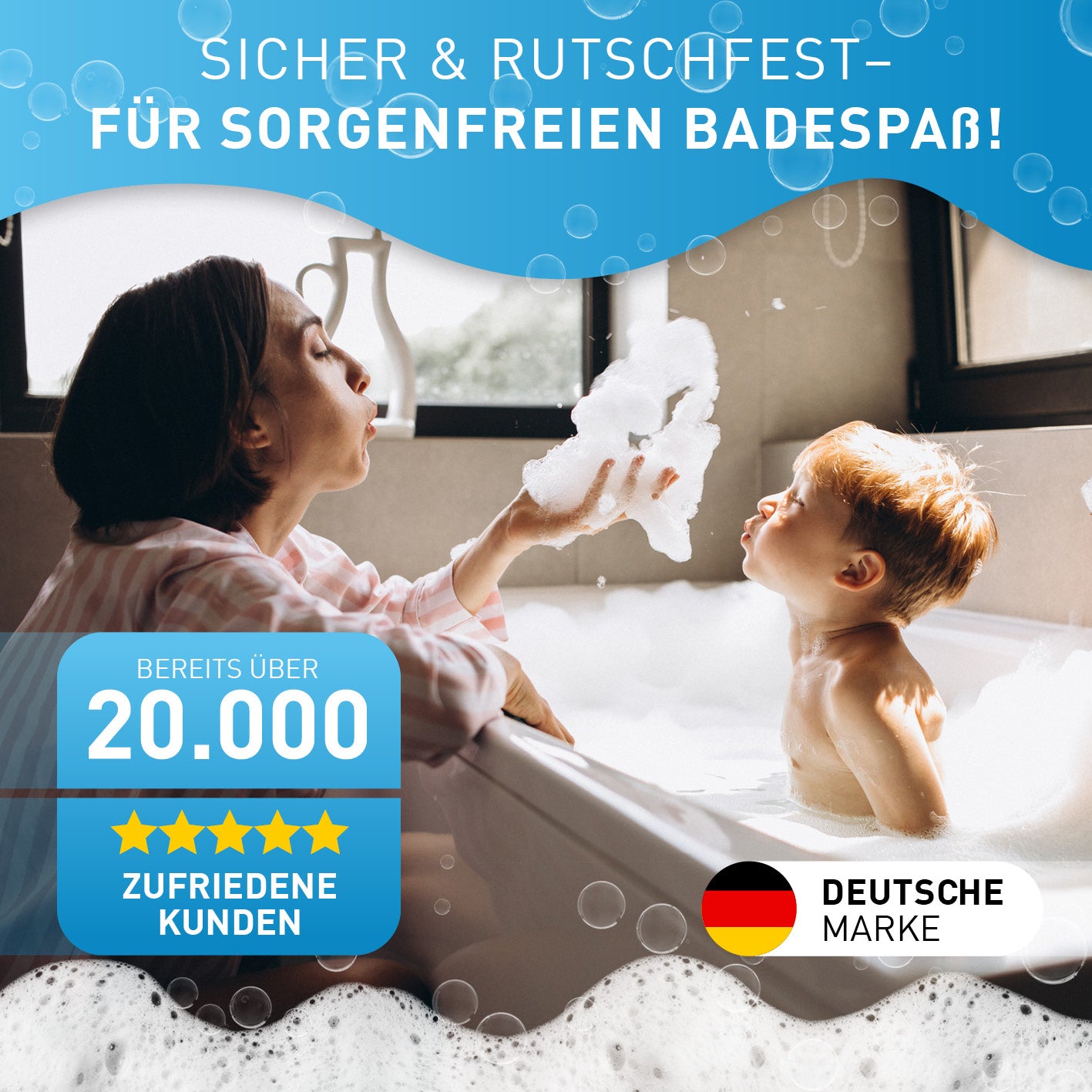 Badewannenmatte 88 x 40 cm – Hellblau sorgt für sicheren Halt und entspannten Badespaß bei Kindern und Eltern.
