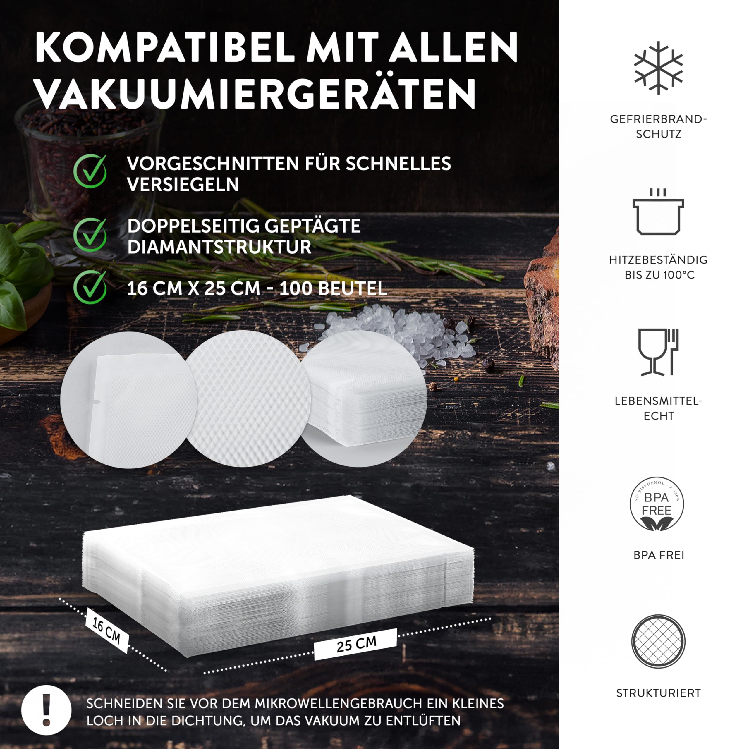Premium Vakuumbeutel - 100 Stk. - 16 x 25 cm