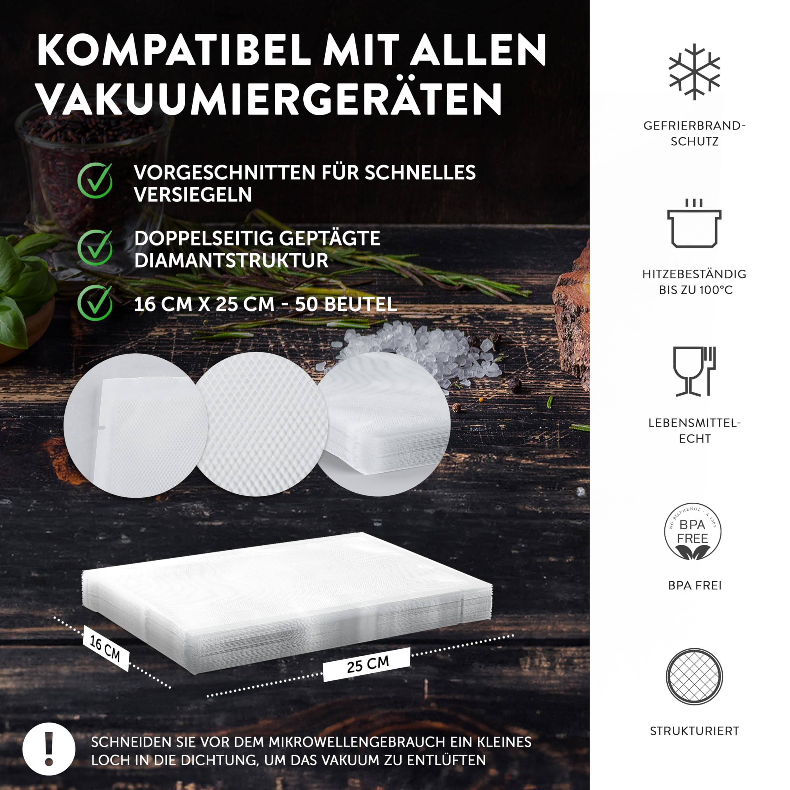Premium Vakuumbeutel - 50 Stk. - 16 x 25 cm
