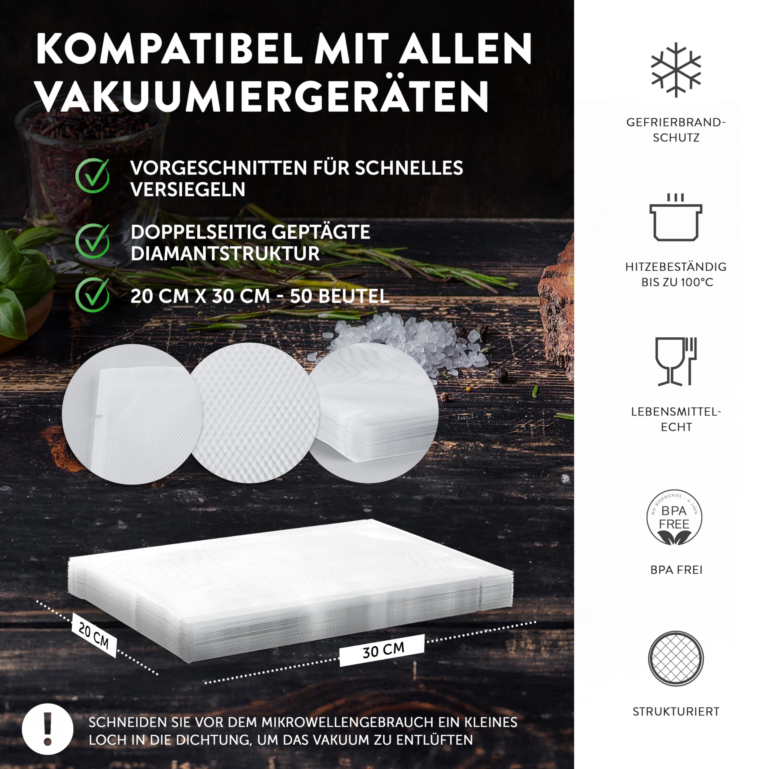 Premium Vakuumbeutel - 20x30 cm - 50 Stück