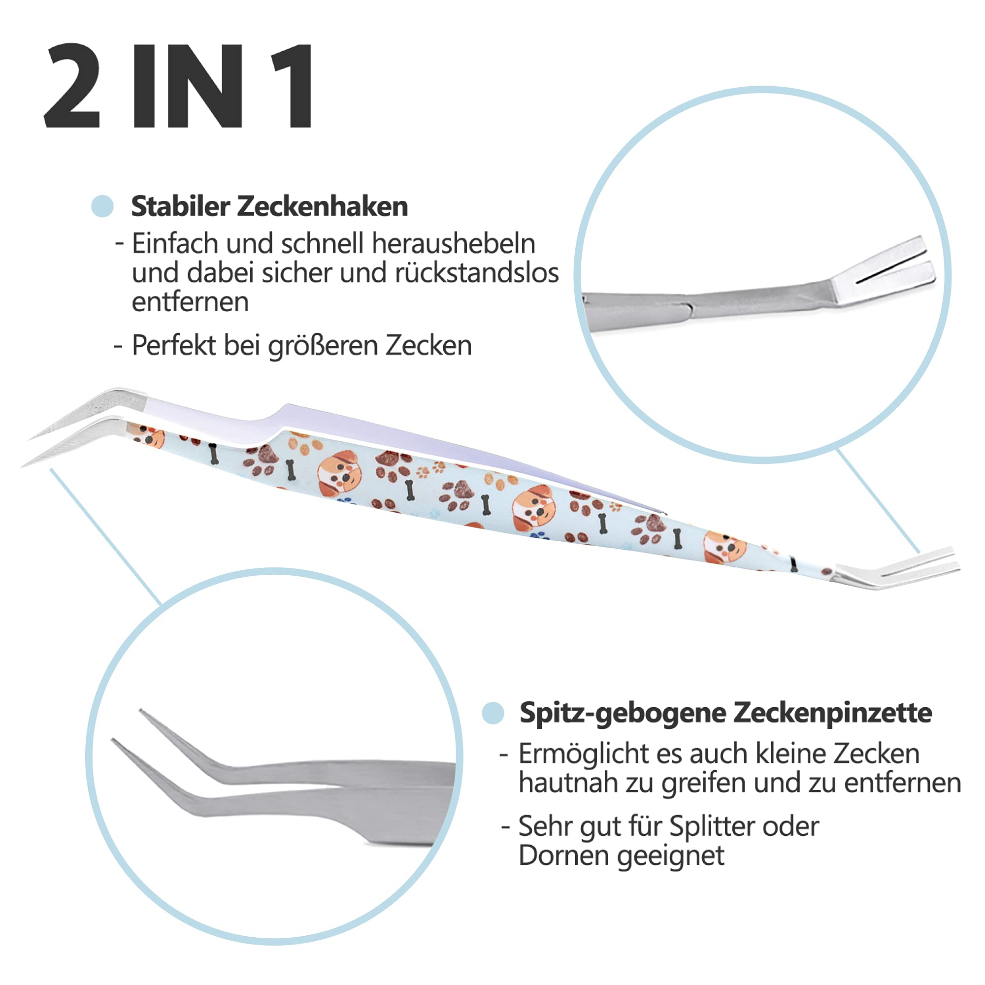 2-in-1 Profi Zeckenzange - für Hunde und Katzen - Hellblau