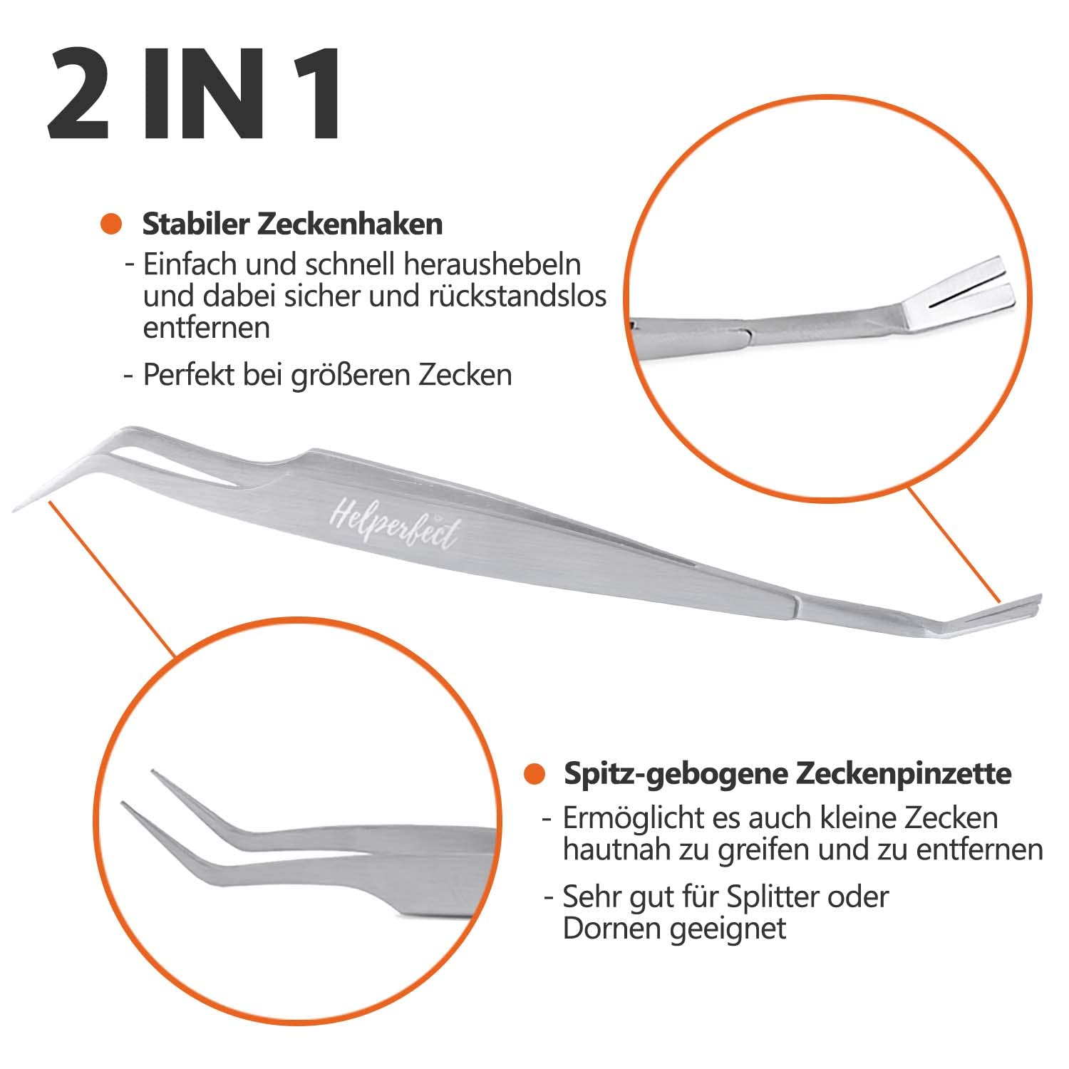2-in-1 Profi Zeckenzange - für Hunde und Katzen - Silber