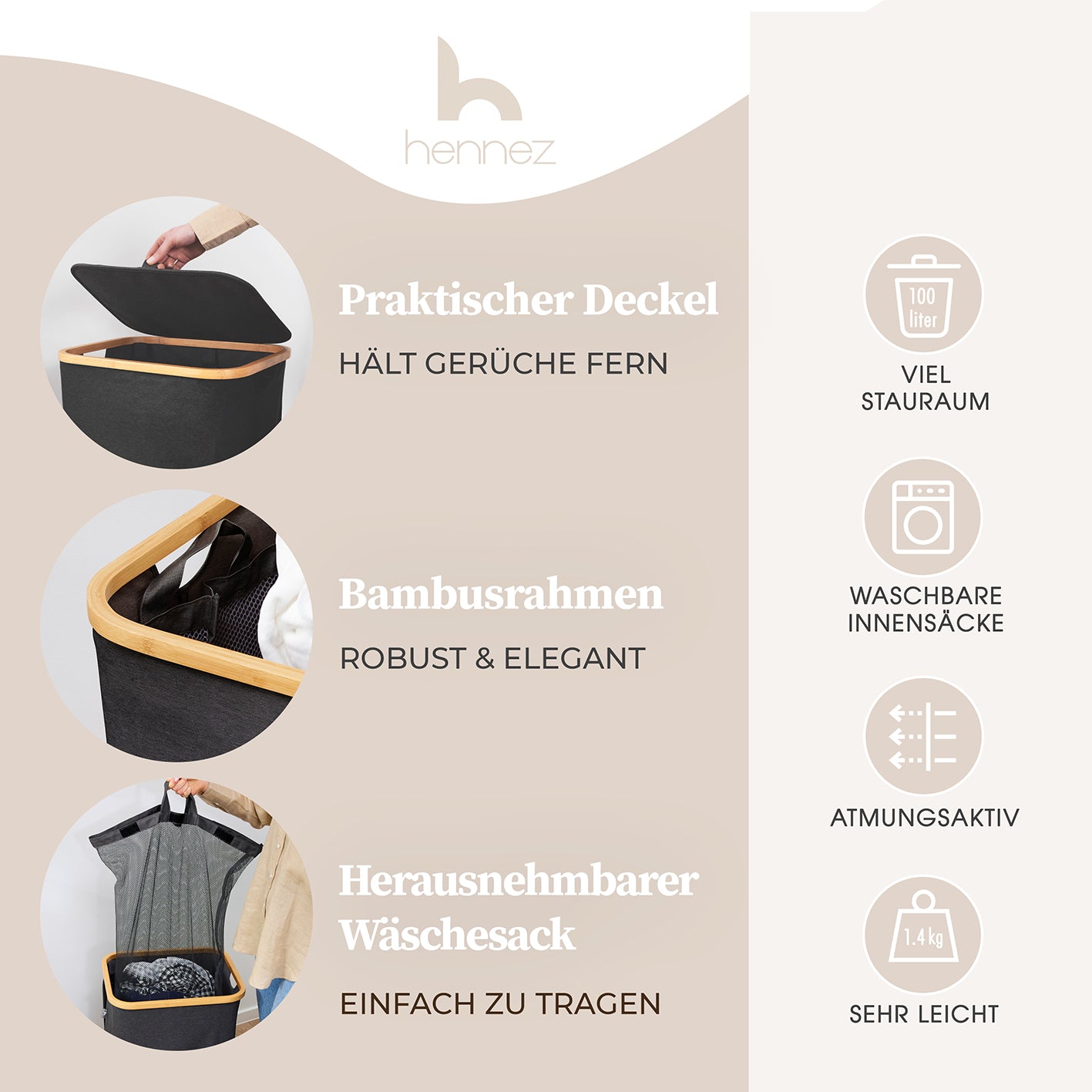 Aufbewahrungskorb "Adrian" 100 l mit Deckel - Dunkelgrau
