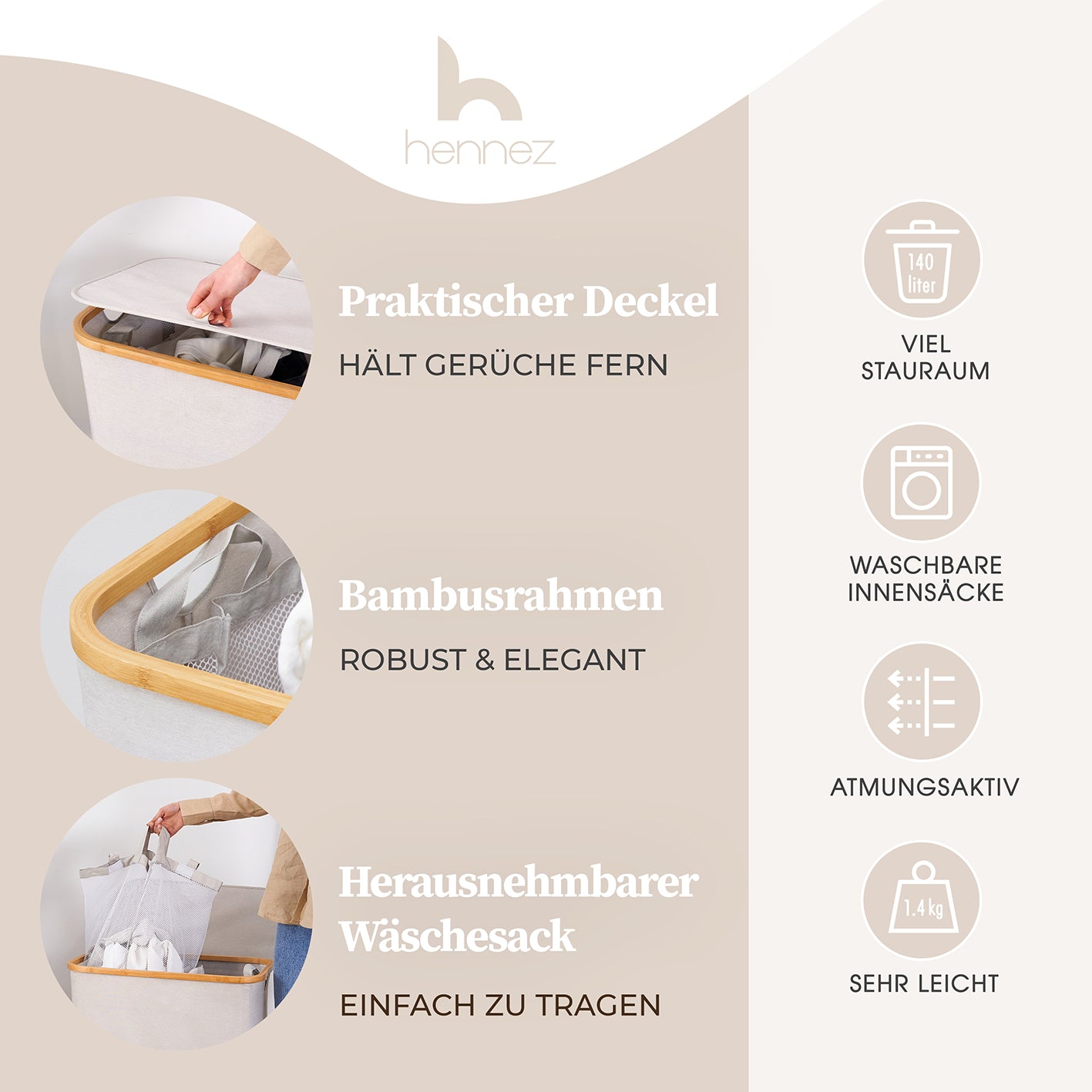 Aufbewahrungskorb "Adrian" 140 l mit Deckel - Beige-Grau
