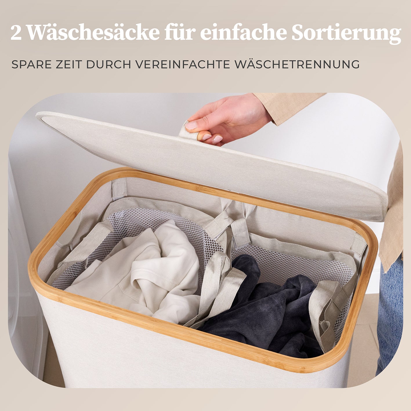 Aufbewahrungskorb "Adrian" 140 l mit Deckel - Beige-Grau