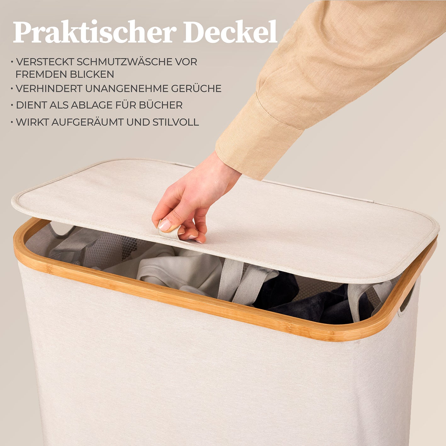 Aufbewahrungskorb "Adrian" 140 l mit Deckel - Beige-Grau