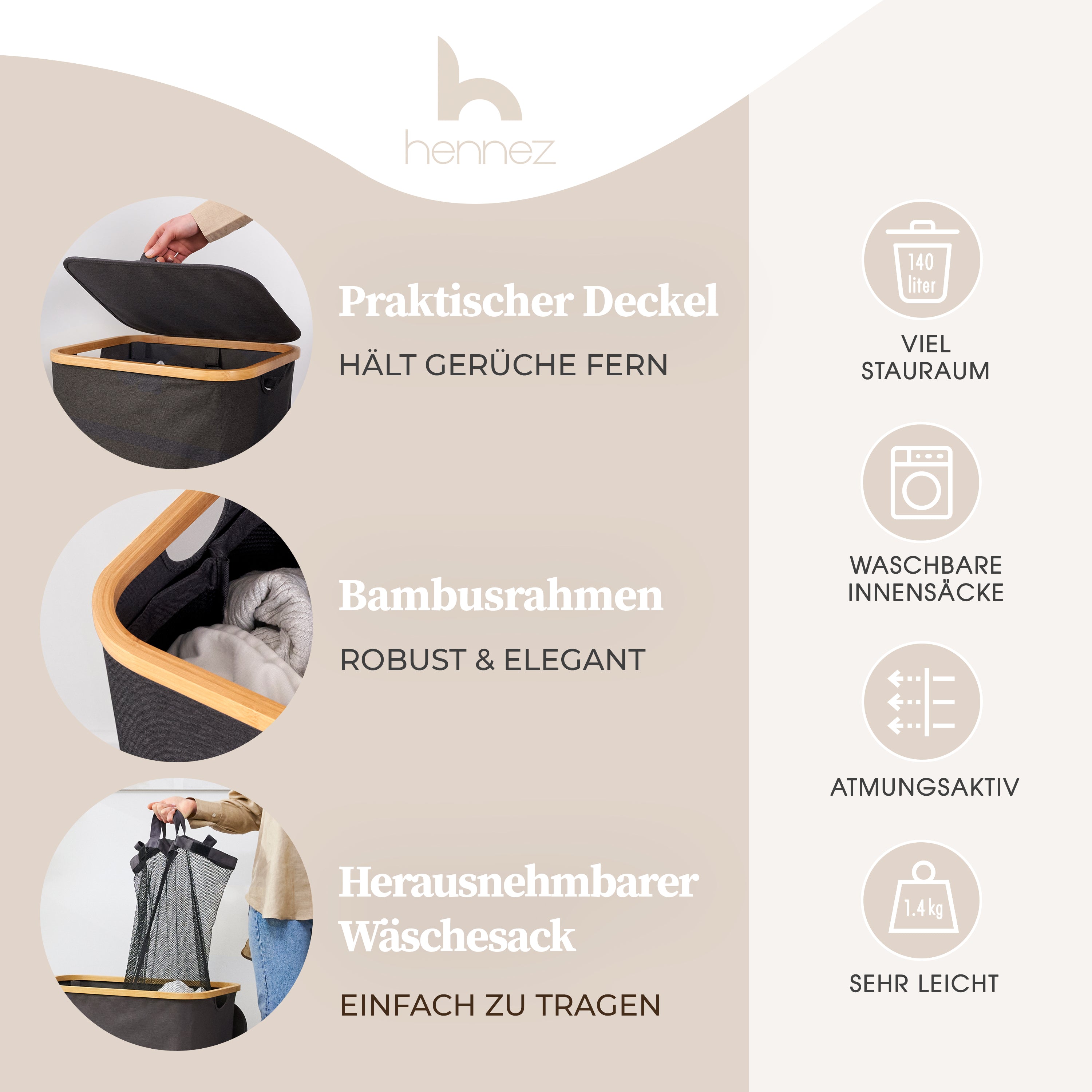Aufbewahrungskorb "Adrian" 140 l mit Deckel - Dunkelgrau
