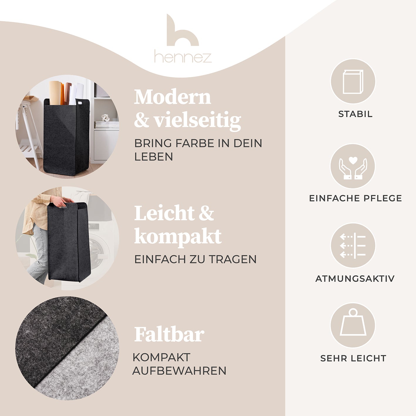 Filz-Aufbewahrungskorb "Katy" 80 l - Dunkelgrau