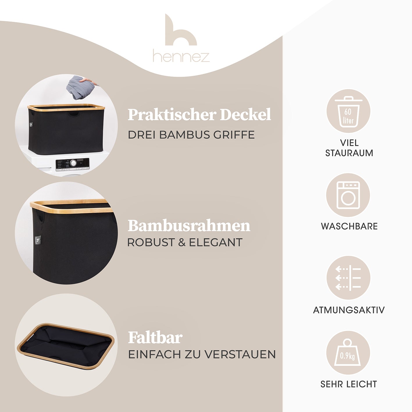 Aufbewahrungskorb "Adrian" 60 l - Schwarz