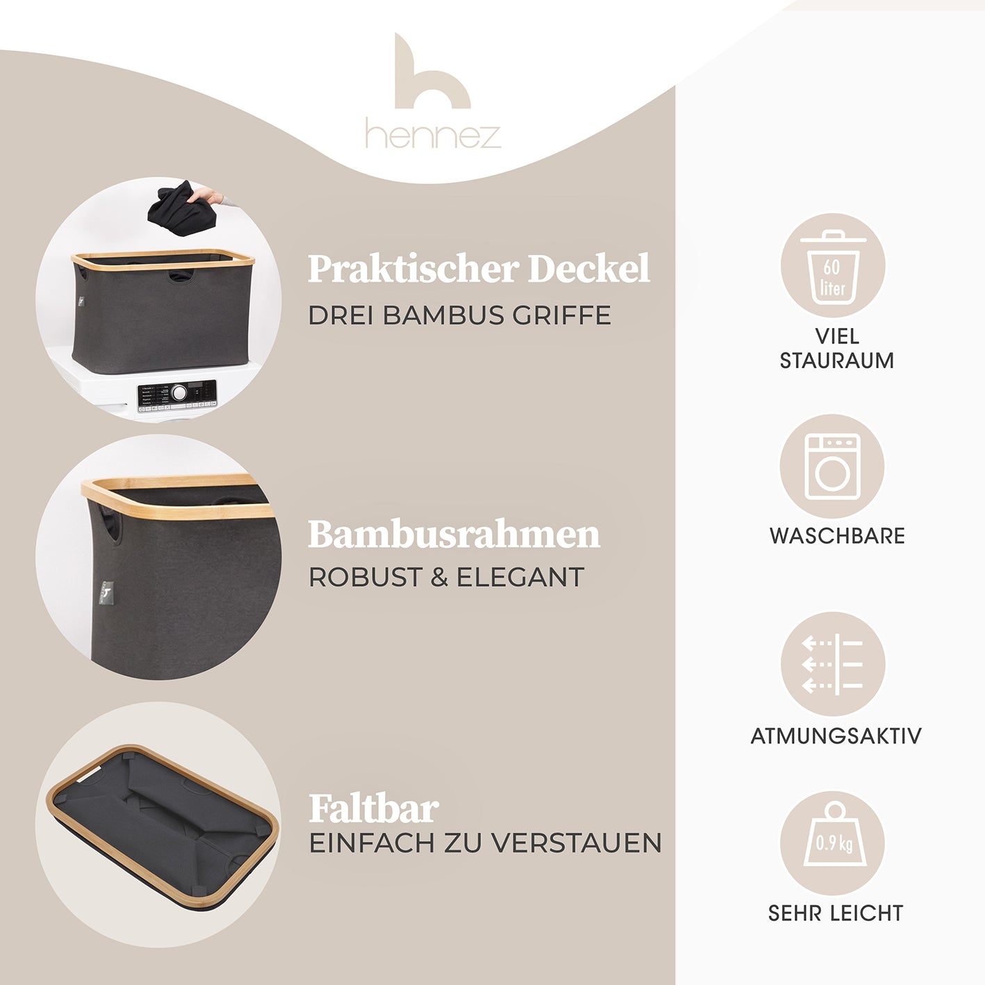 Aufbewahrungskorb "Adrian" 60 l - Grau