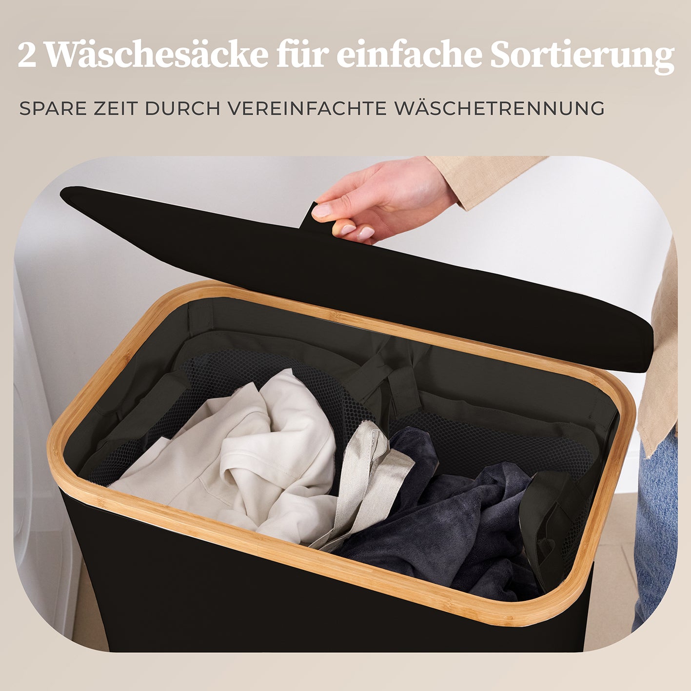 Aufbewahrungskorb "Adrian" 140 l mit Deckel & 2 Fächern - Schwarz