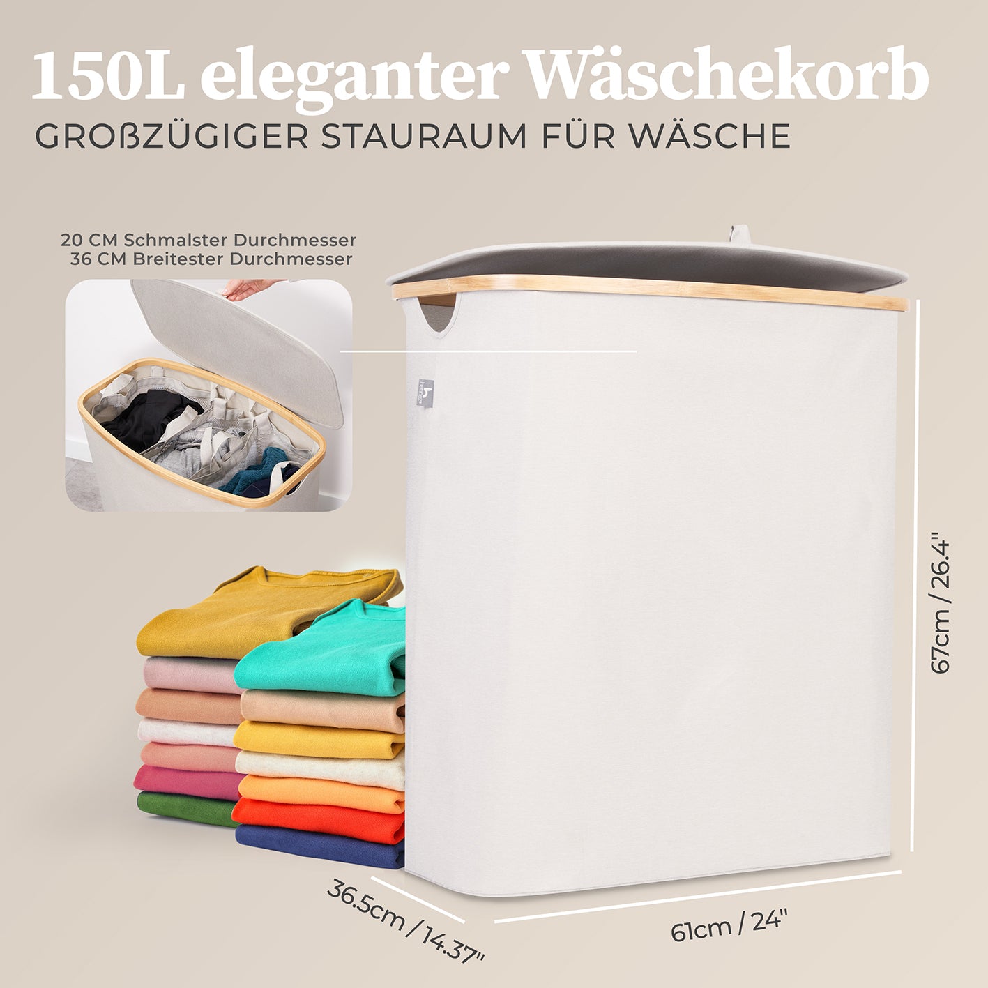 Aufbewahrungskorb "Adrian" 150 l mit Deckel & 3 Fächern - Beige
