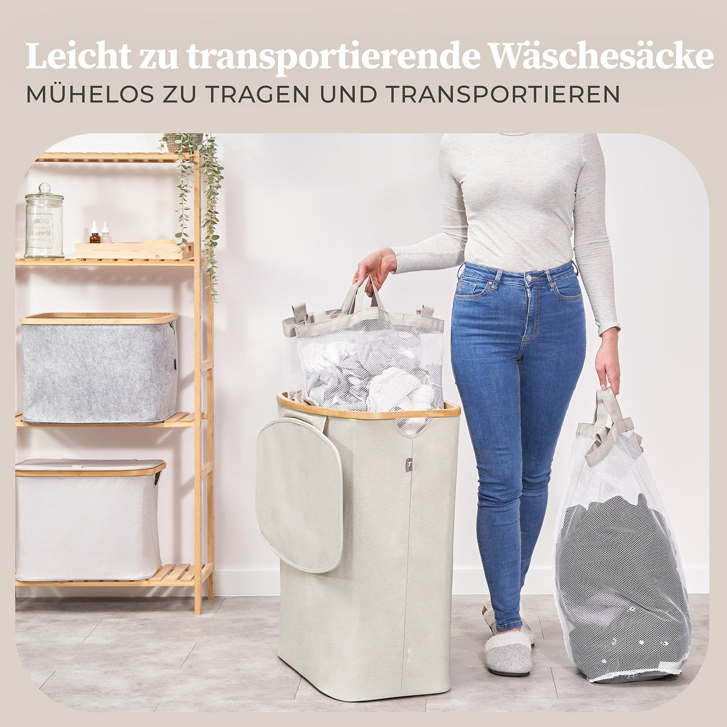 Aufbewahrungskorb "Adrian" 150 l mit Deckel & 3 Fächern - Beige