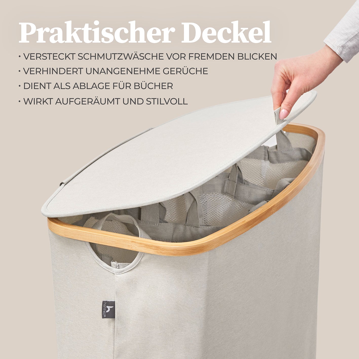Aufbewahrungskorb "Adrian" 150 l mit Deckel & 3 Fächern - Beige