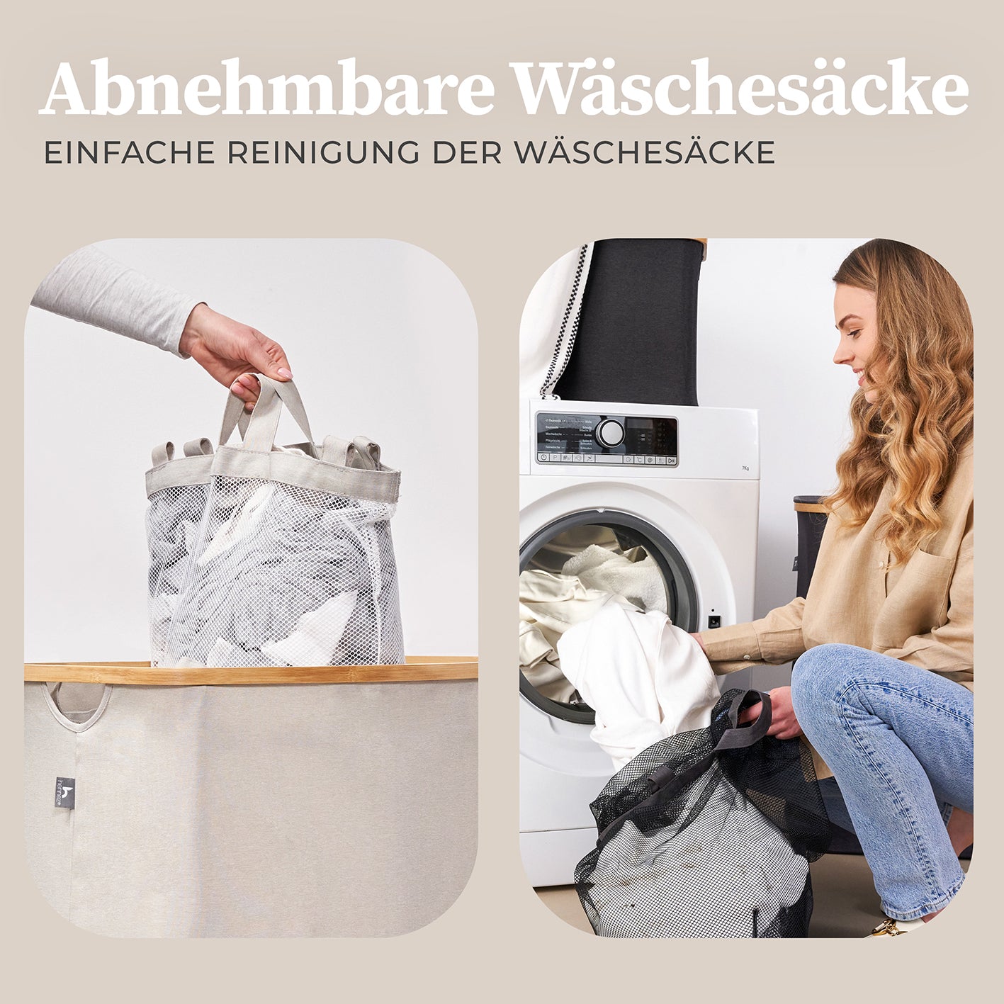 Aufbewahrungskorb "Adrian" 150 l mit Deckel & 3 Fächern - Beige