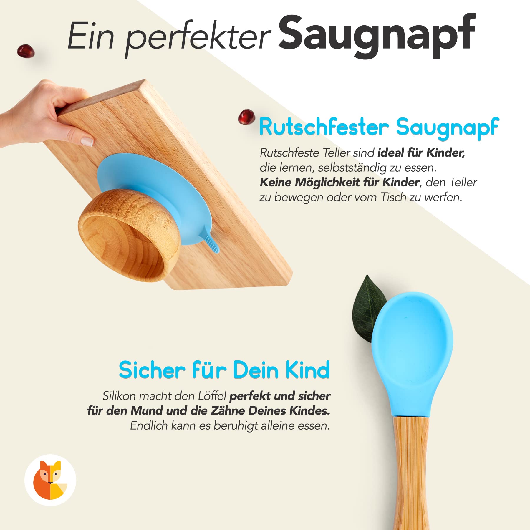 Löffel- und Saugnapfset für Kinder - Hellblau