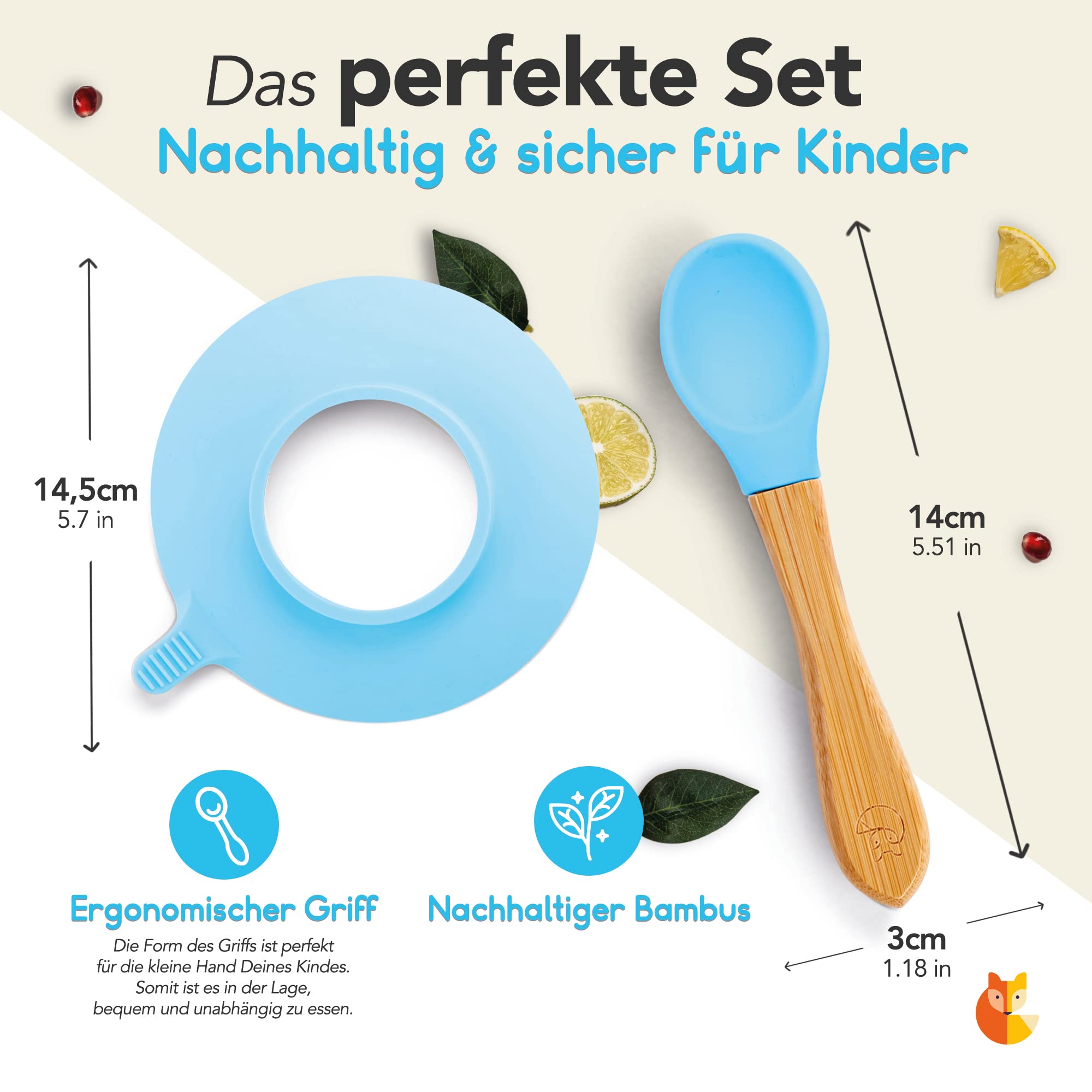 Löffel- und Saugnapfset für Kinder - Hellblau