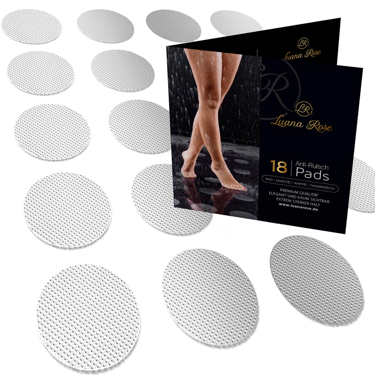 Antirutsch Pads - Ø 10 cm - 18 Stück, runde transparente Haftpads mit Struktur und Verpackung