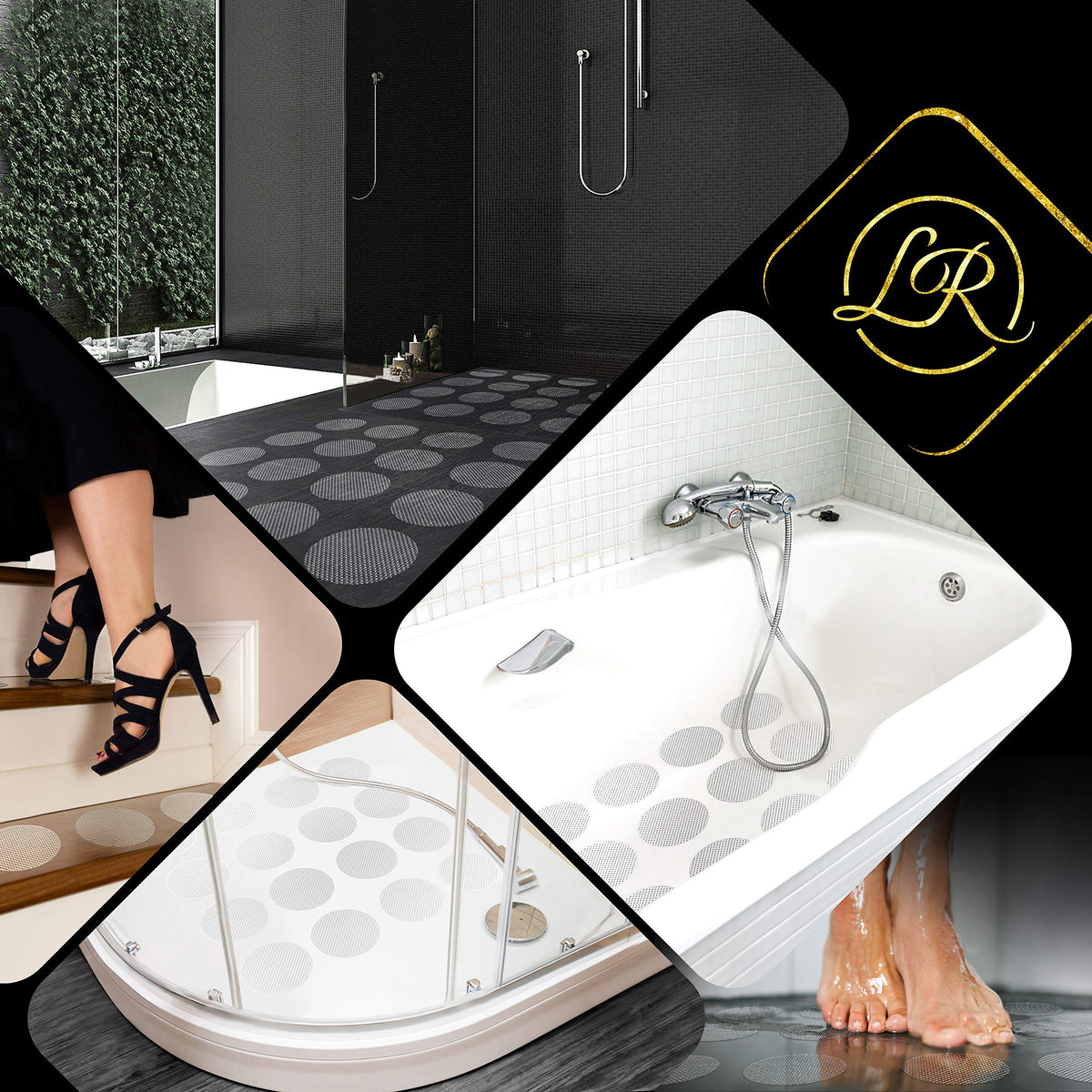 Antirutsch Pads - Ø 10 cm - 18 Stück für Badewanne Dusche und Treppe