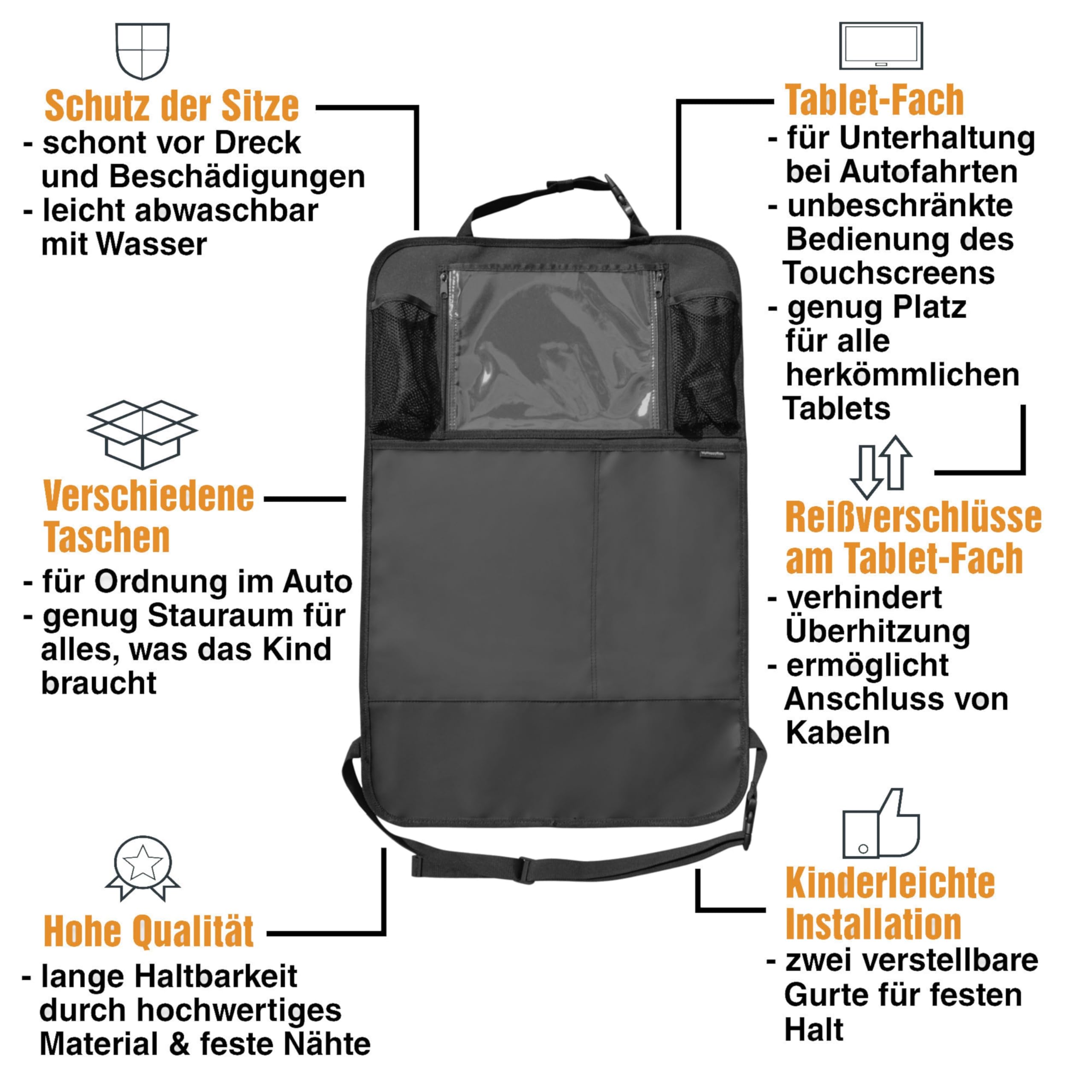 Auto-Rückenlehnenschutz mit Taschen - 1 Stück