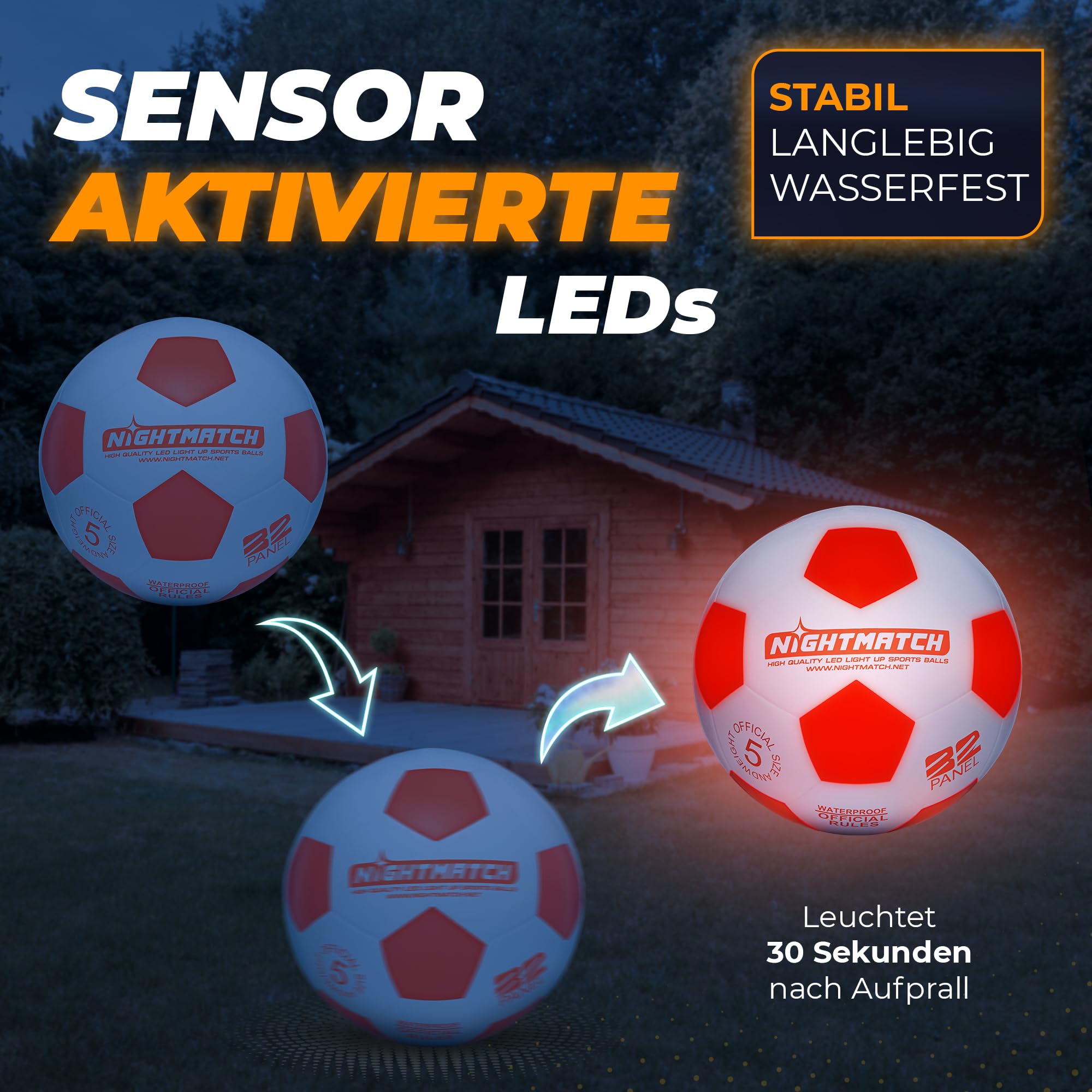Leuchtfußball - Komplettset - Weiss-Orange