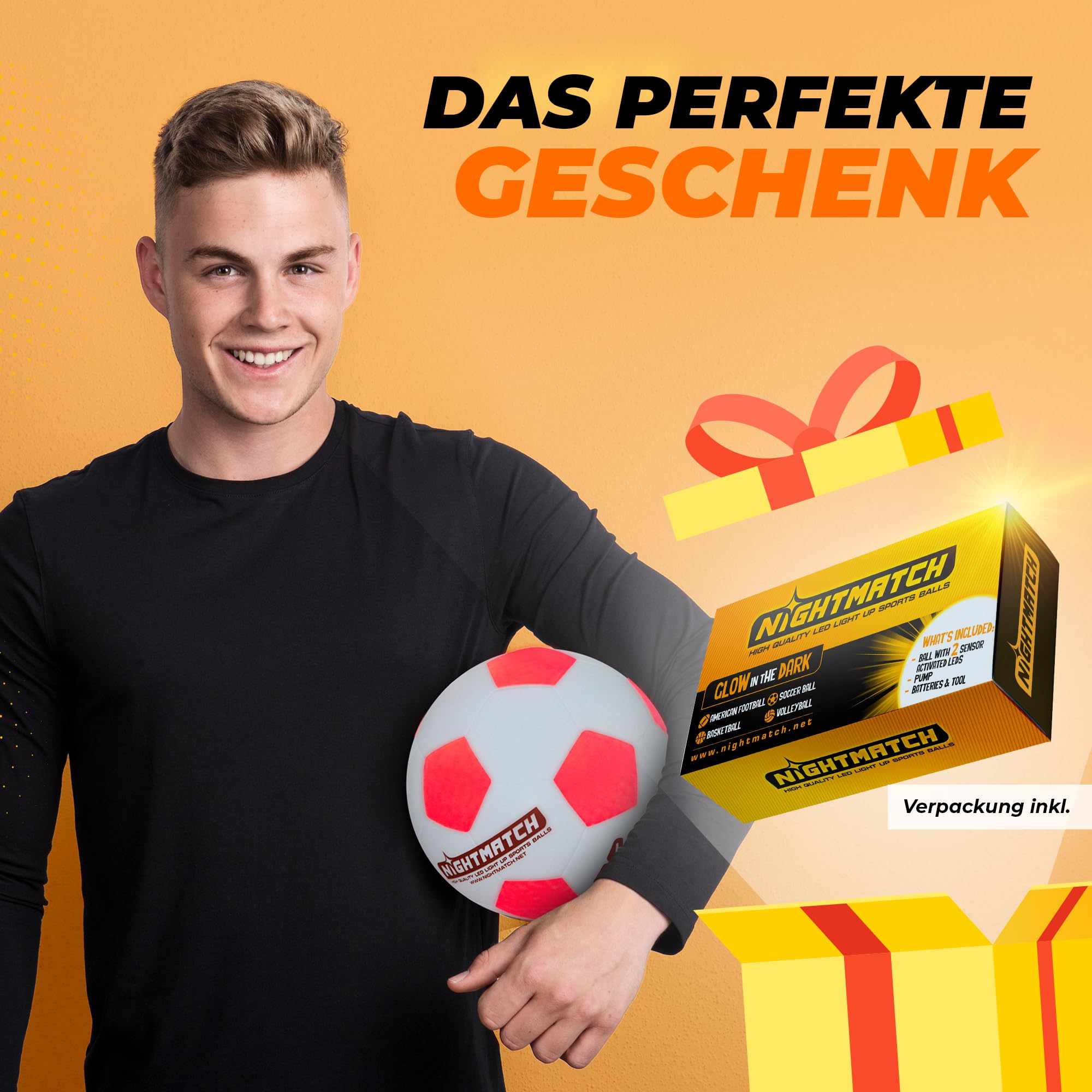 Leuchtfußball - Komplettset - Weiss-Orange