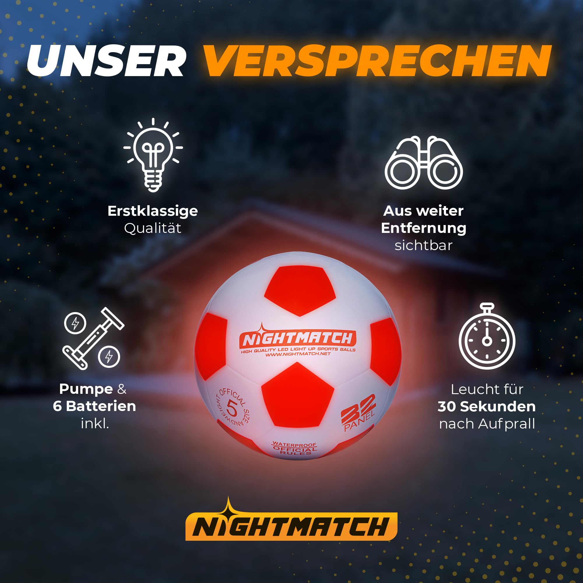 Leuchtfußball - Komplettset - Weiss-Orange