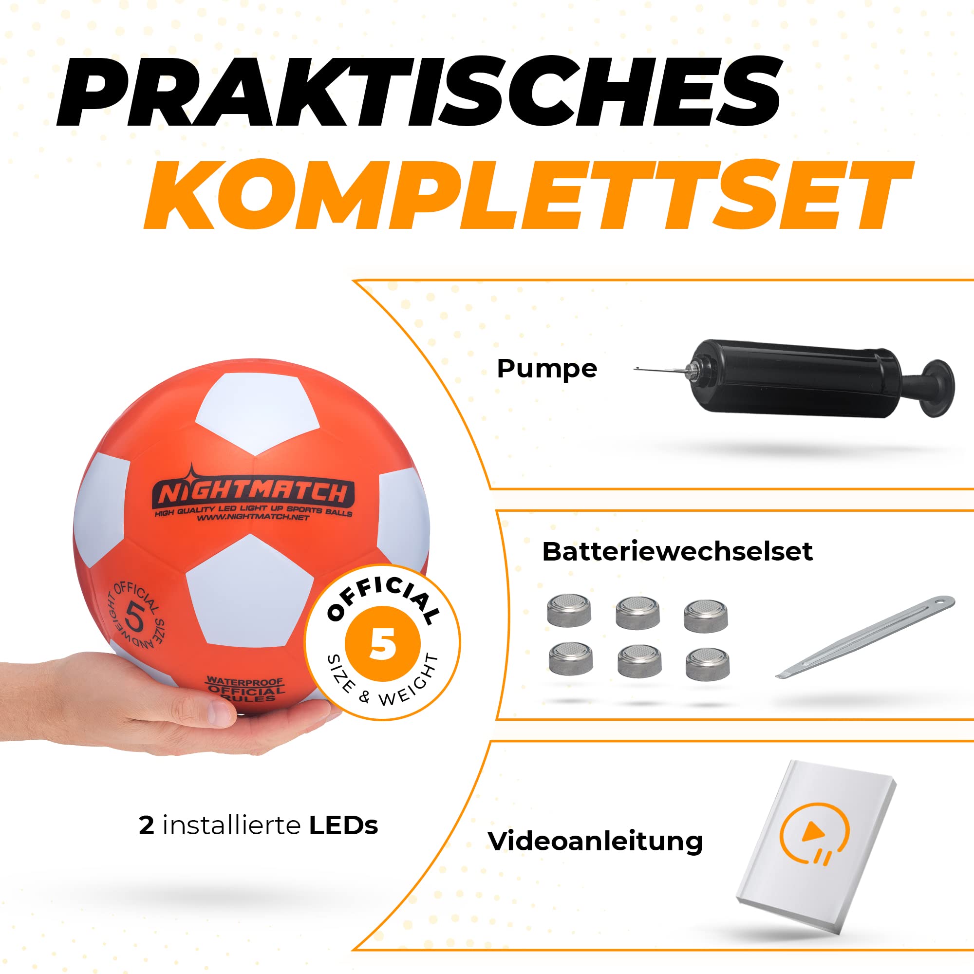 Leuchtfußball - Komplettset - Orange-Weiss