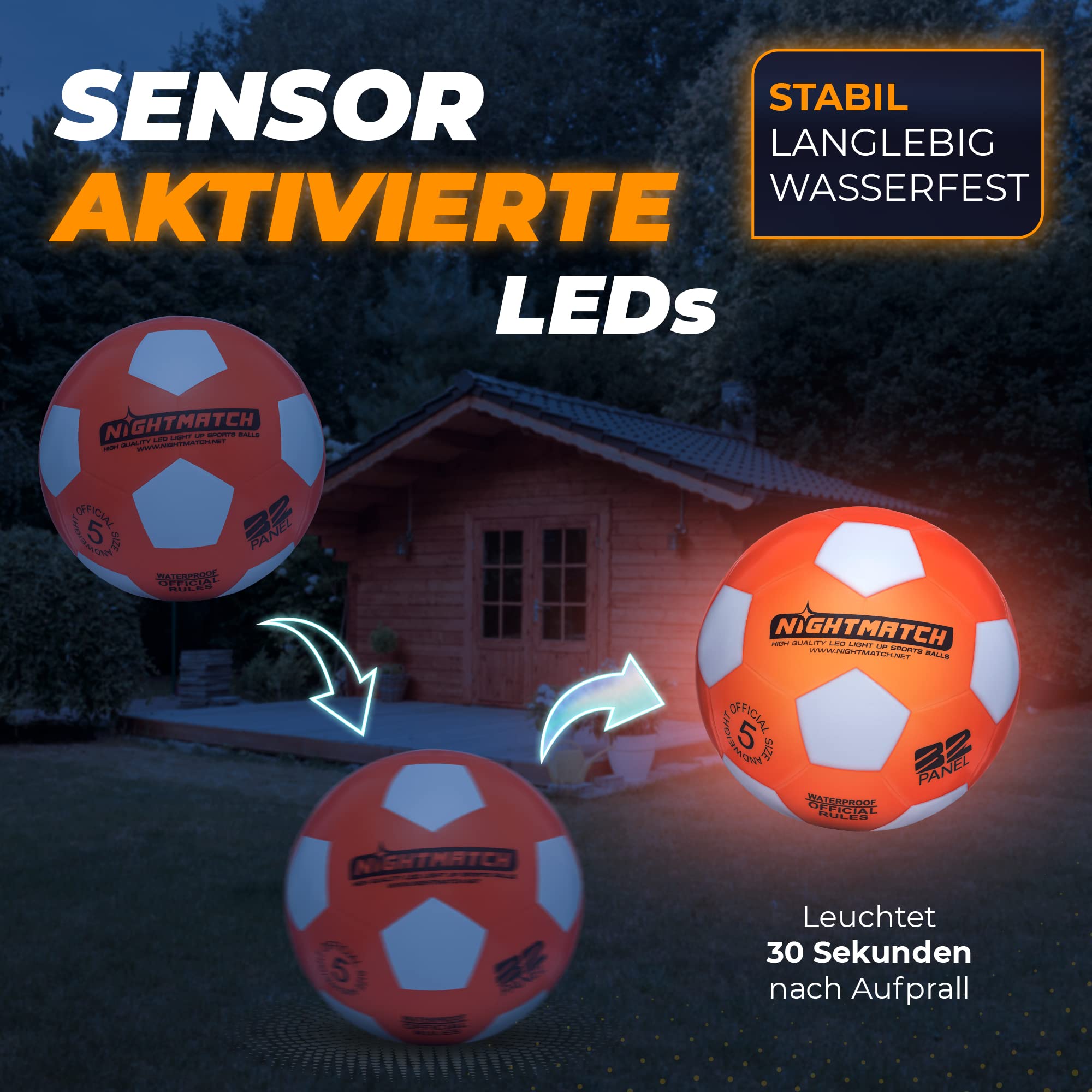 Leuchtfußball - Komplettset - Orange-Weiss