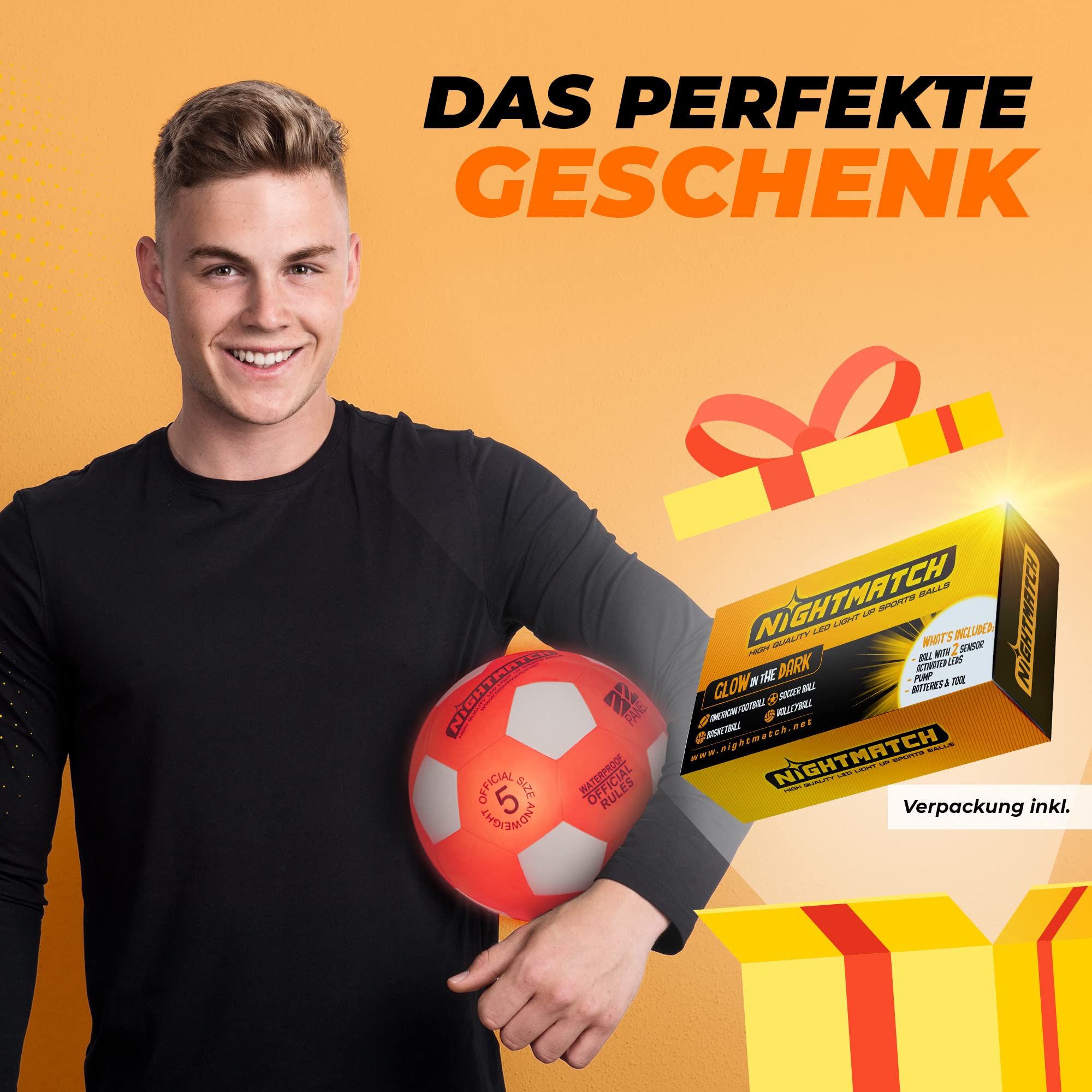 Leuchtfußball - Komplettset - Orange-Weiss