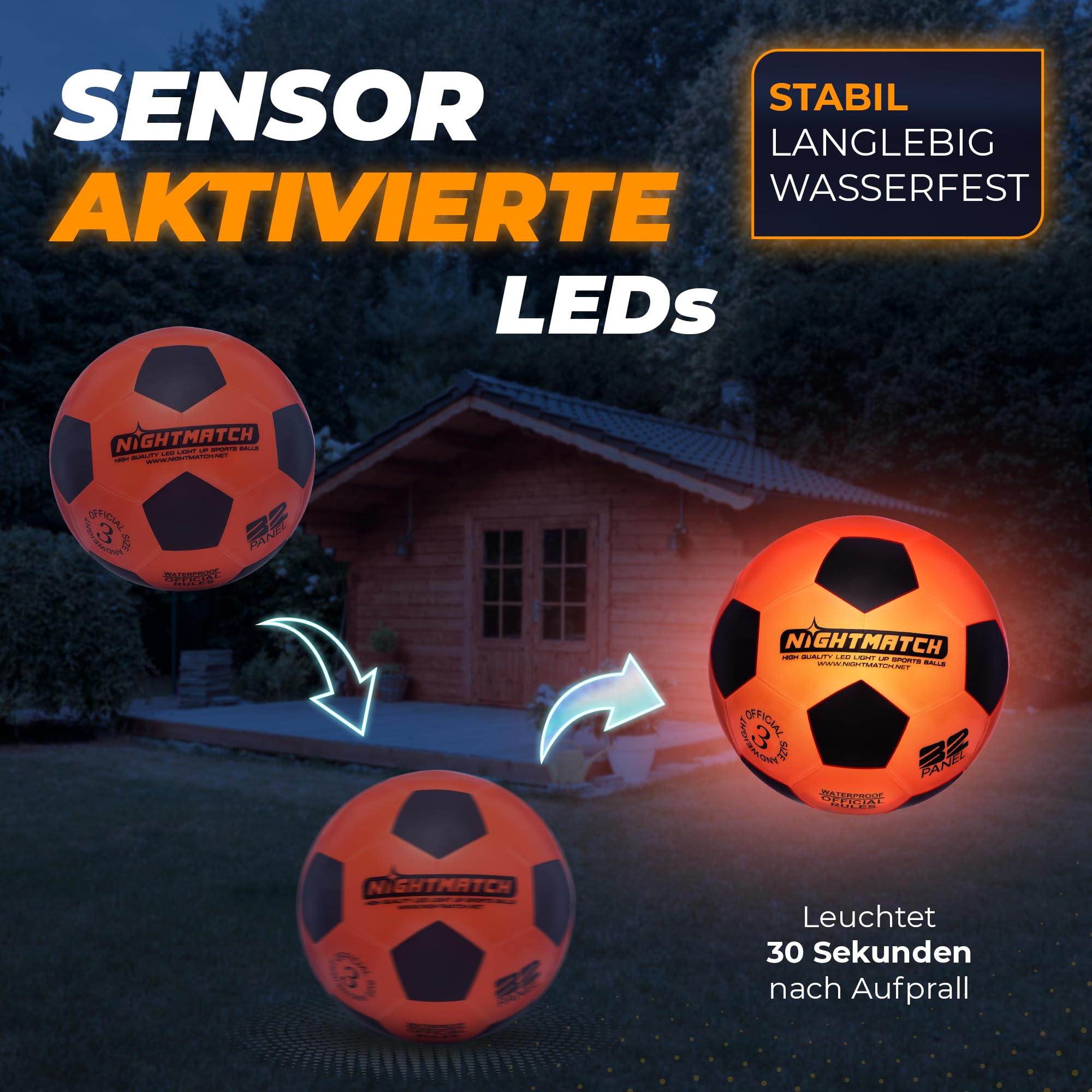 Leuchtfußball - Komplettset - Schwarz-Orange - Gr.3