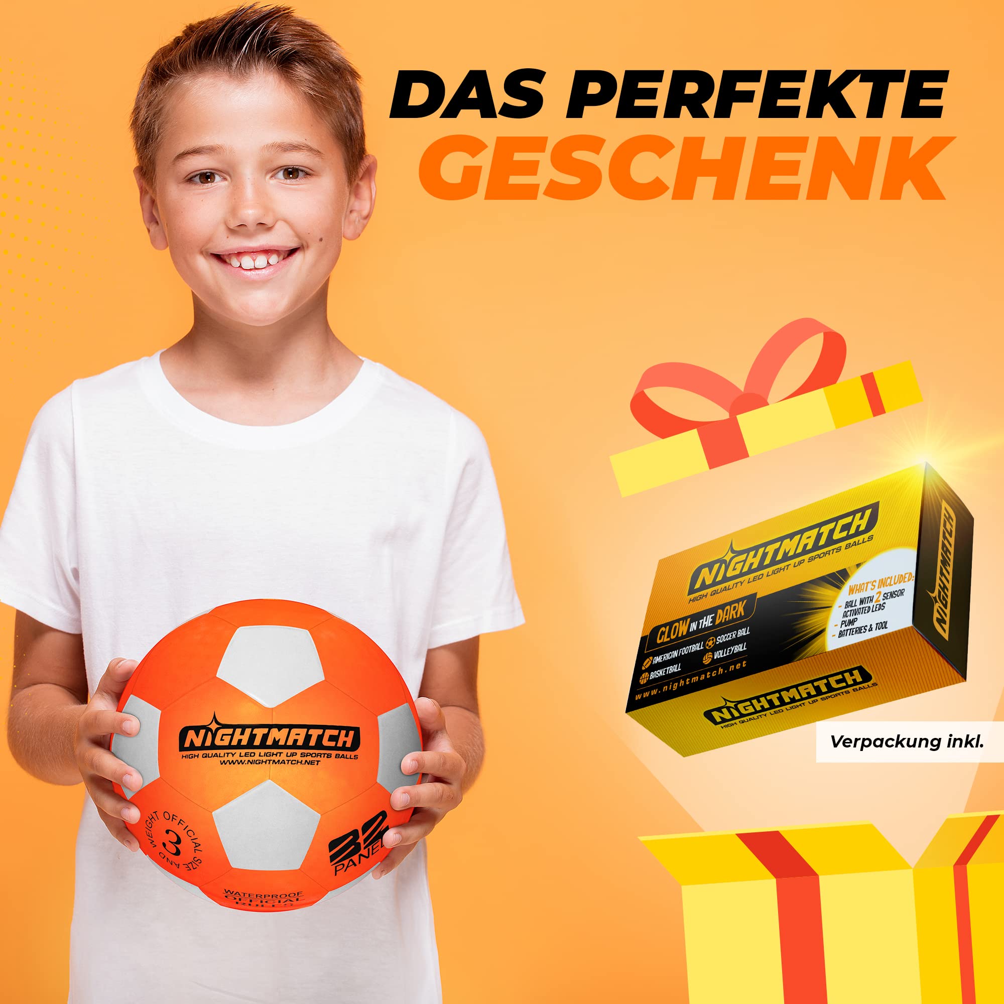 Leuchtfußball - Komplettset - Weiss-Orange - Gr.3