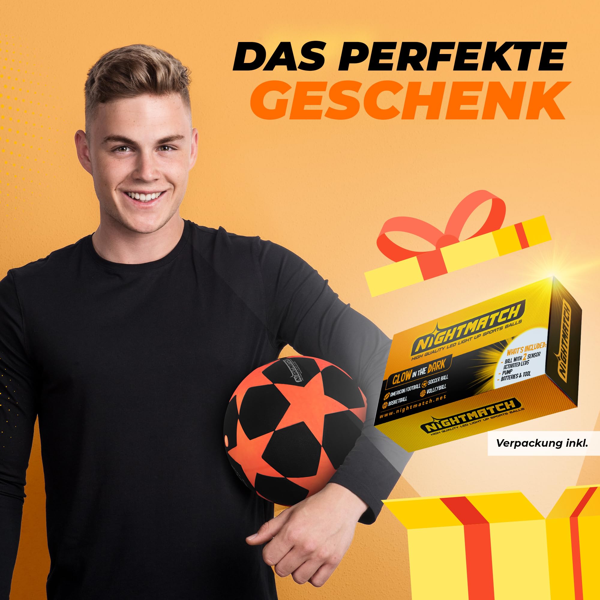Leuchtfußball - Komplettset - Schwarz-Stern