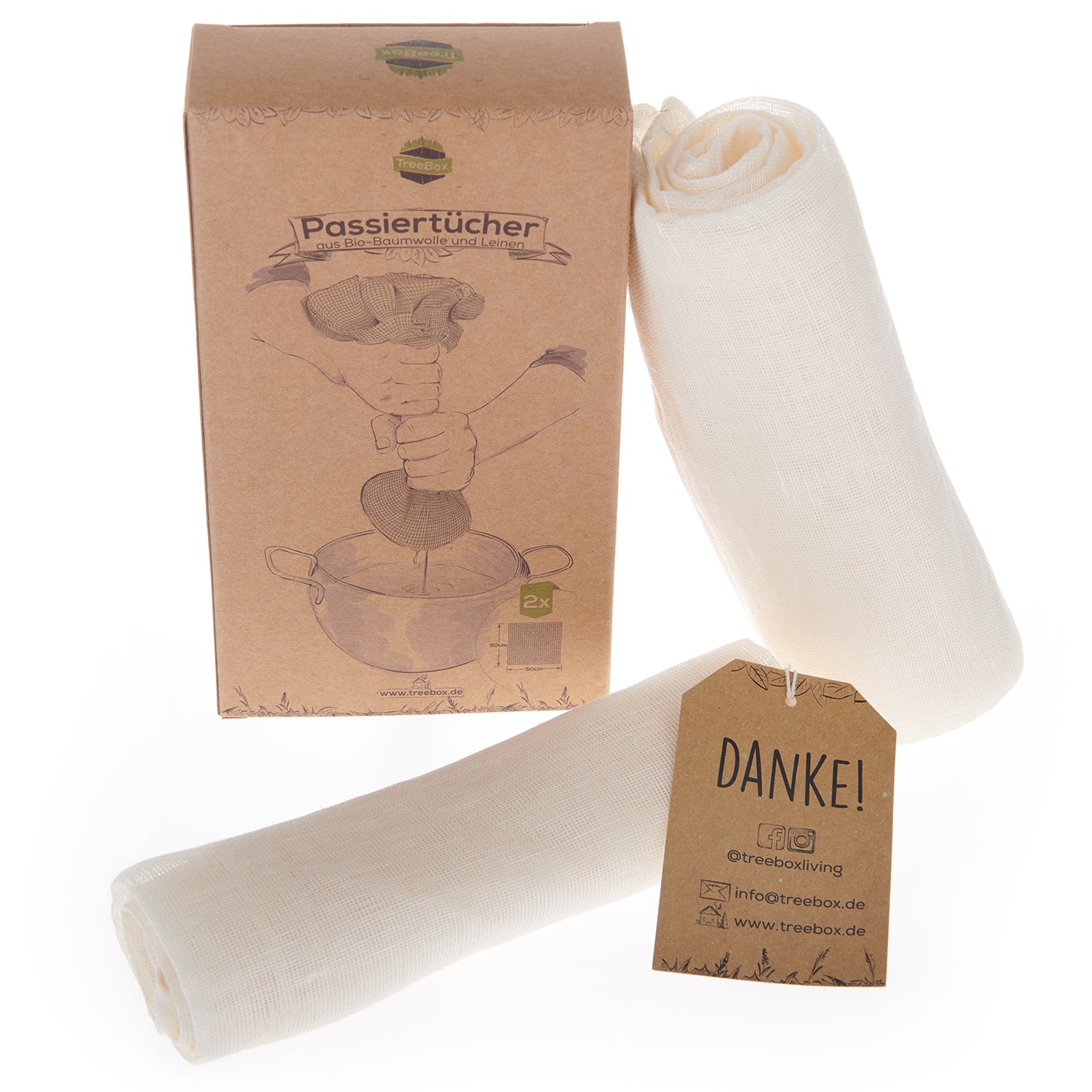 Passiertuch - 50 x 50 cm - 2er Set mit feinem Stoff zum Abseihen von Lebensmitteln und Flüssigkeiten.