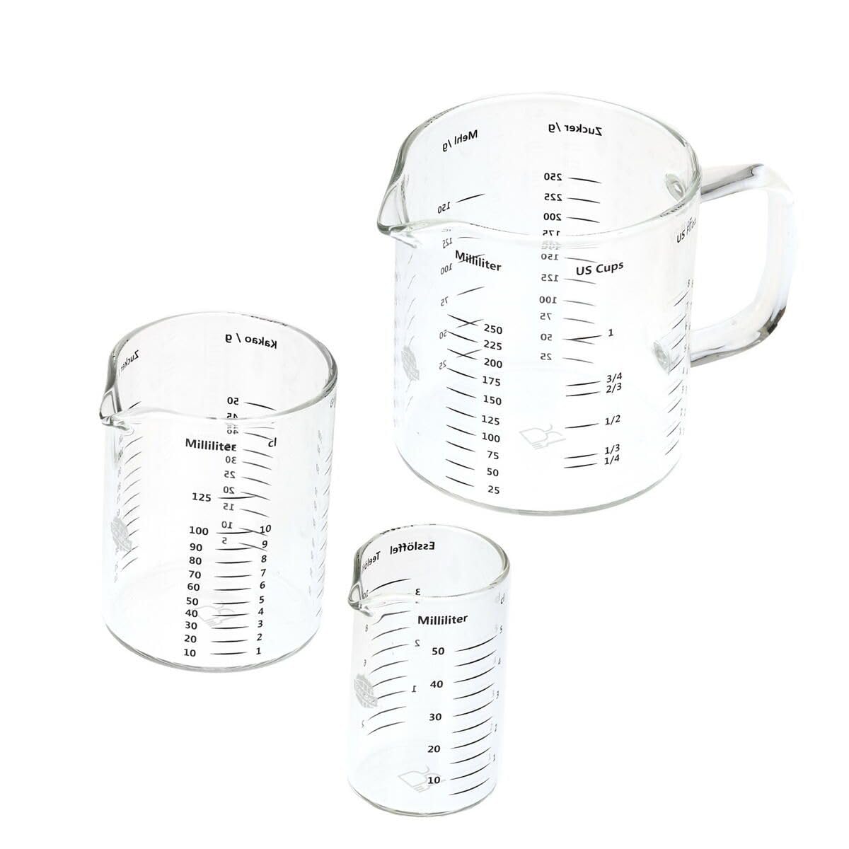 Messbecher - Glas - 3er Set - 50 ml, 125 ml & 250 ml