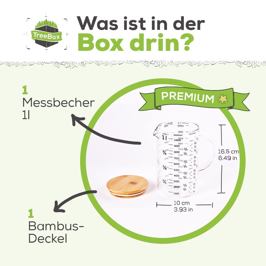 Messbecher - Glas - 1 L - mit Bambusdeckel