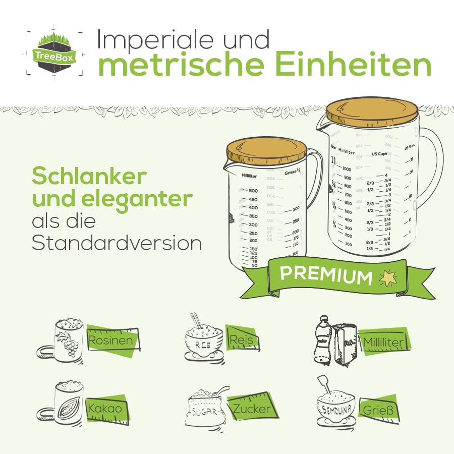 Messbecher - Glas - 2er Set - 1 L & 500 ml - mit Bambusdeckel